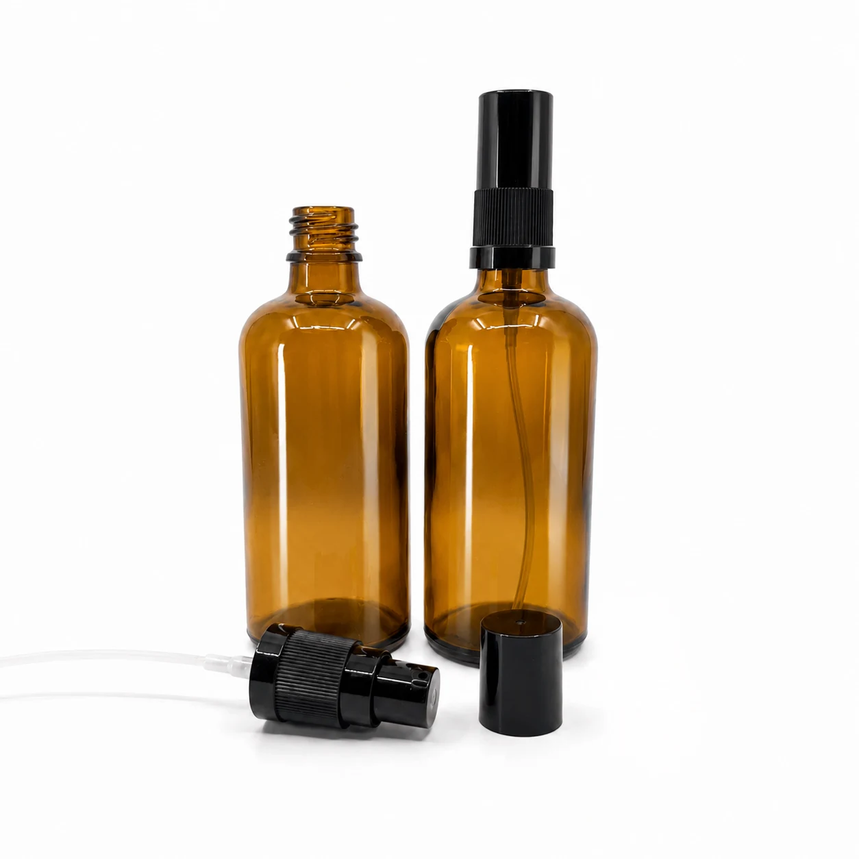 Sklenená fľaška, liekovka, typ B, dávkovač krémov s čiernym vrchom, 100 ml