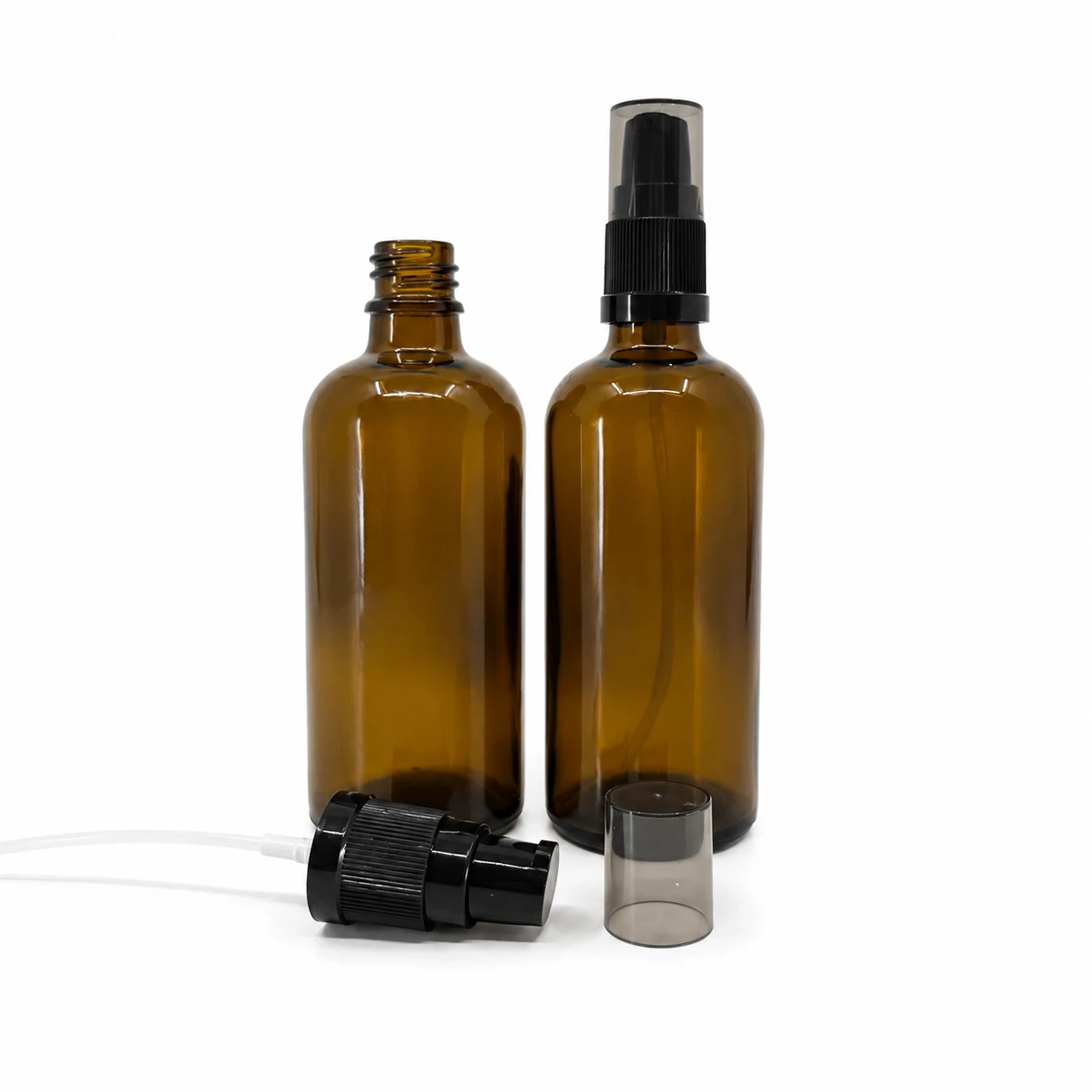 Sklenená fľaška, liekovka, typ B, dávkovač krémov s dymovým krytom, 100 ml