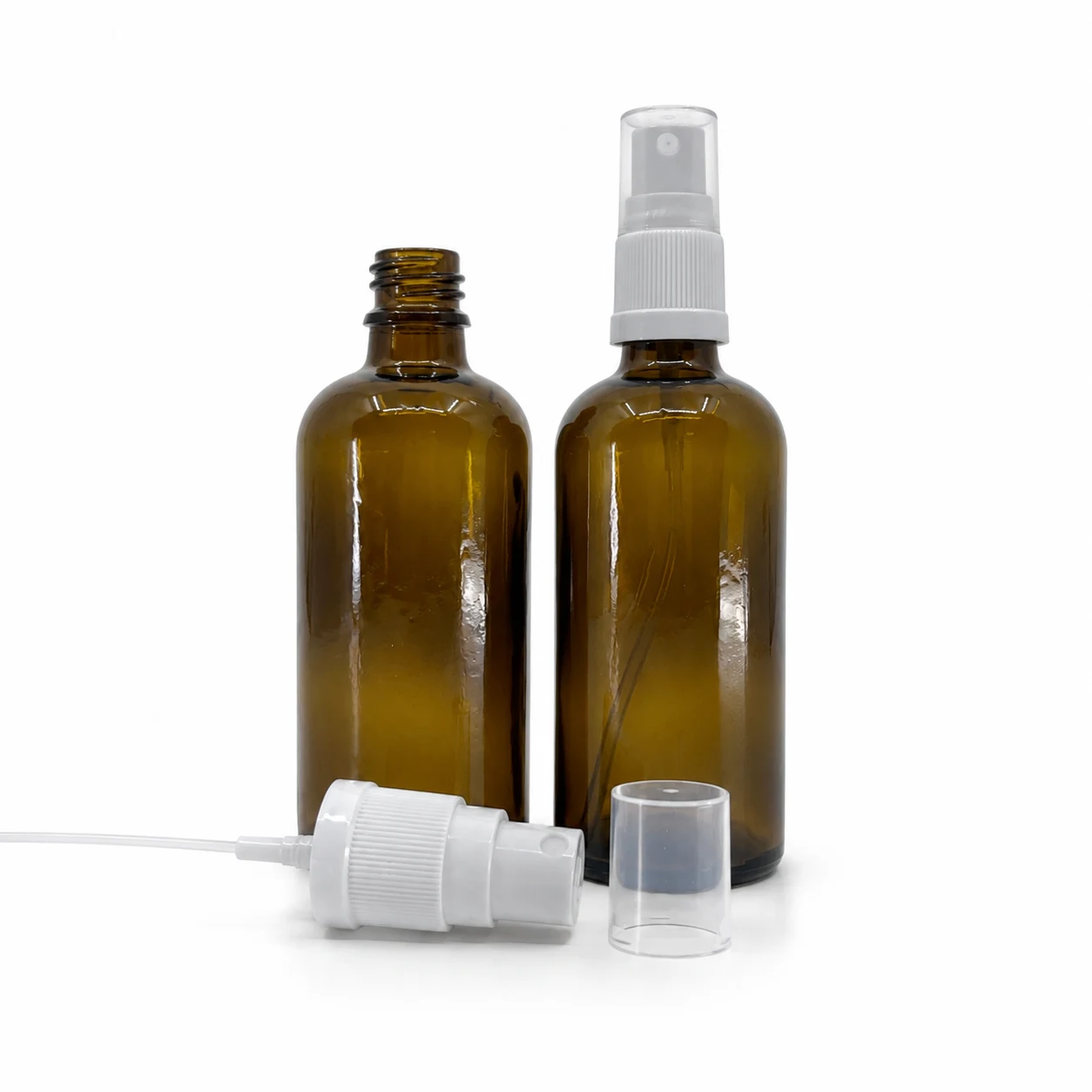 Sklenená fľaška, liekovka, typ B, biely rozprašovač, 100 ml
