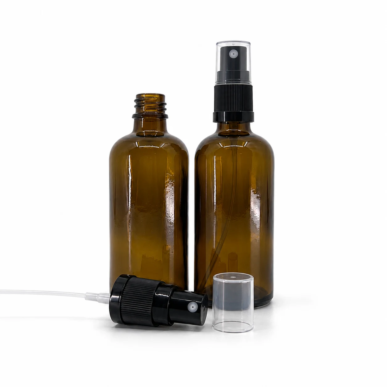 Sklenená fľaška, liekovka, typ B, čierny rozprašovač, 100 ml