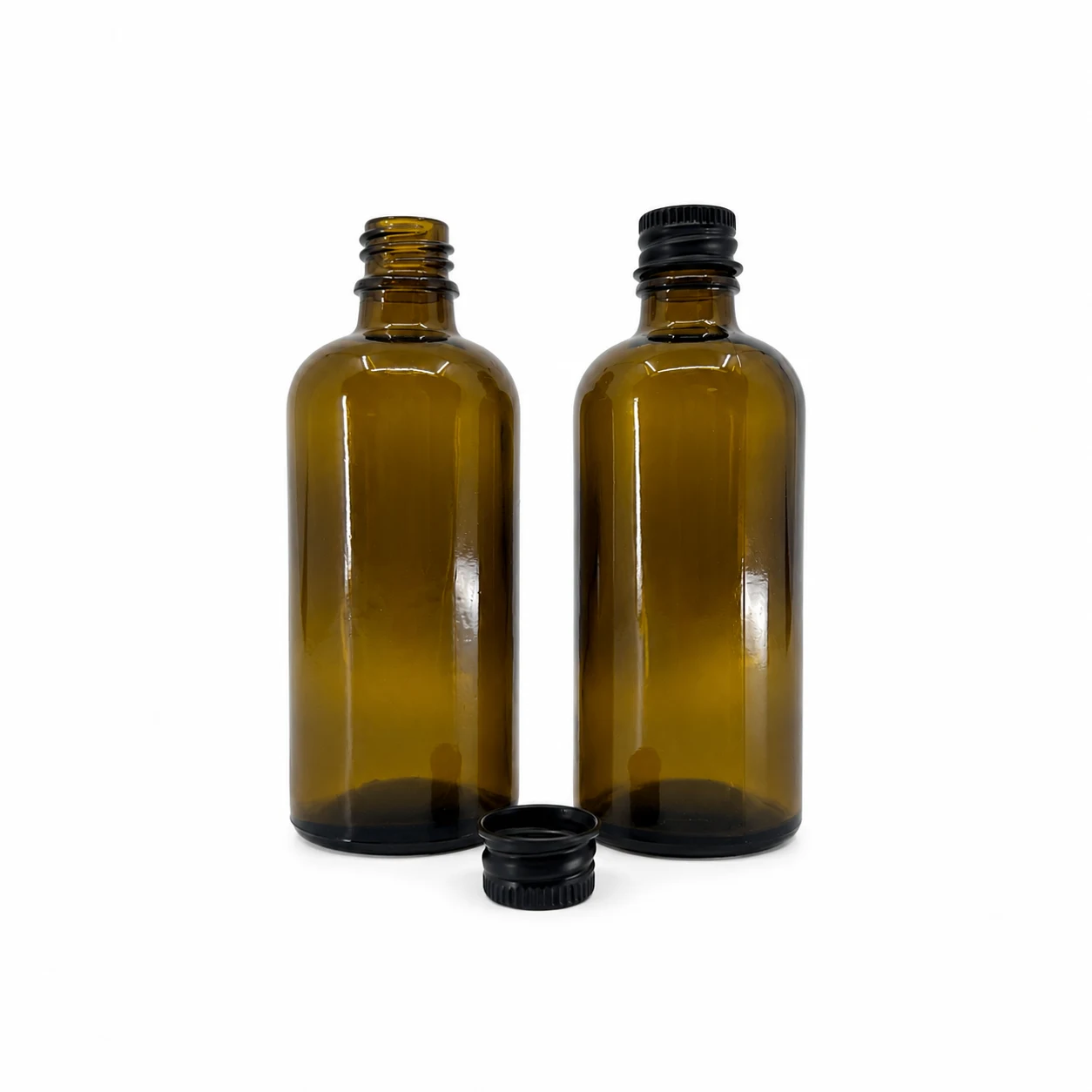 Sklenená liekovka, typ B, čierny hliníkový vrchnák, 100 ml