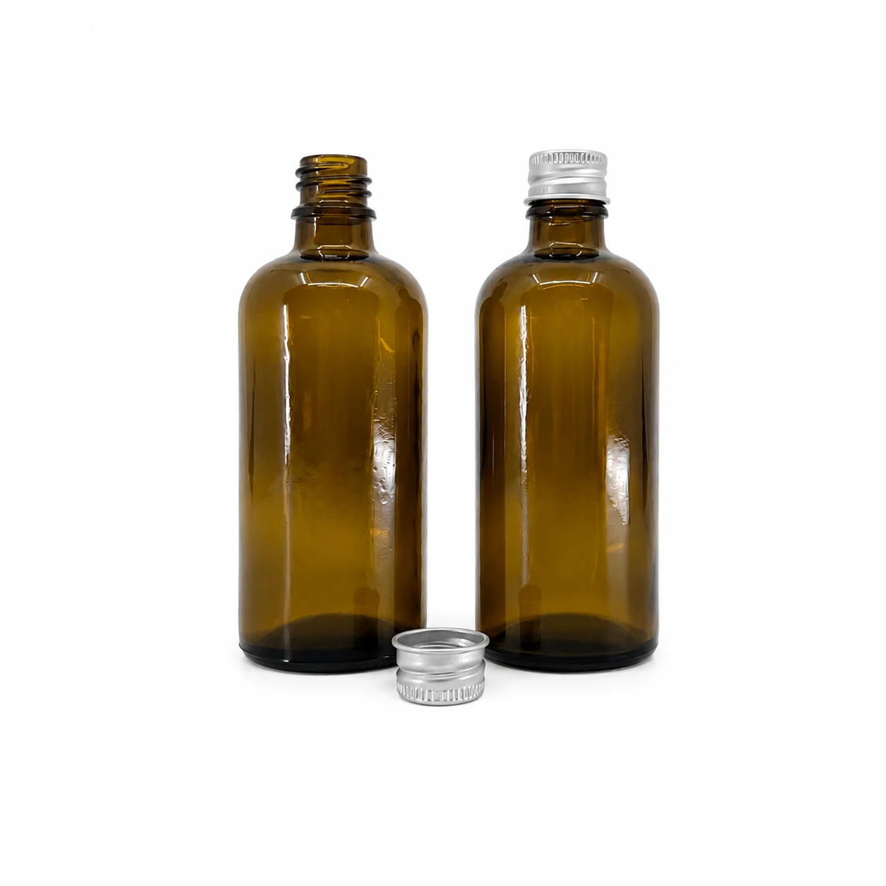 Sklenená fľaška, liekovka, typ B, hliníkový vrch, 100 ml