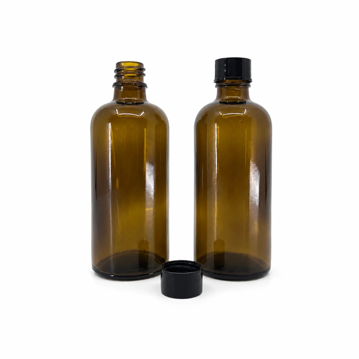 Sklenená liekovka, typ B, čierny vrchnák, 100 ml