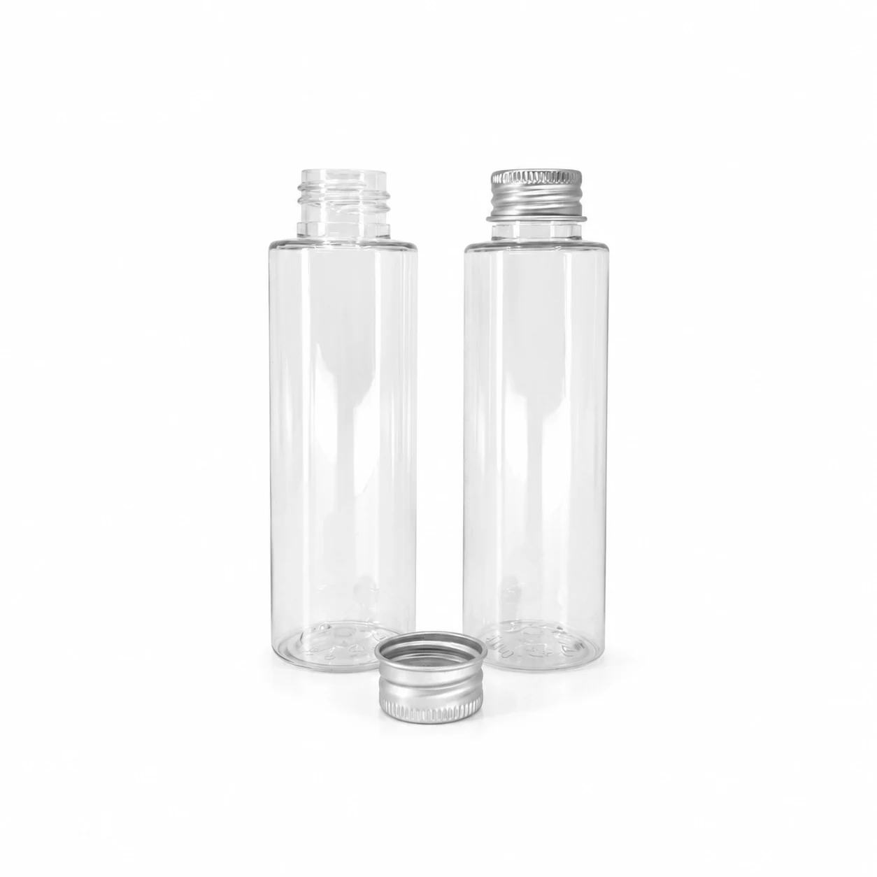 Transparente Kunststofffläschchen, Aluminiumverschluss, 100 ml