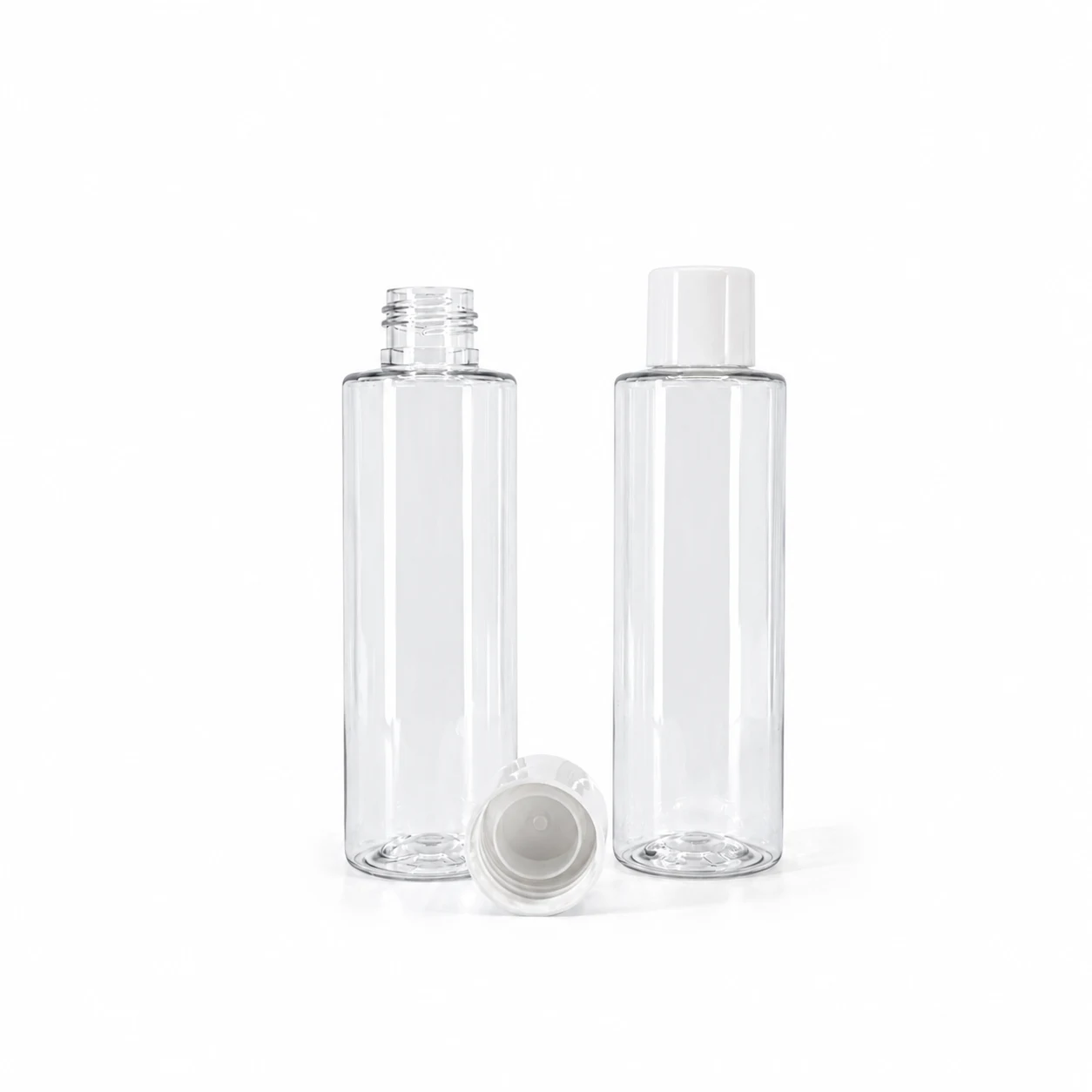 Transparente Kunststofffläschchen, glatter weißer Verschluss mit Reducer, 100 ml