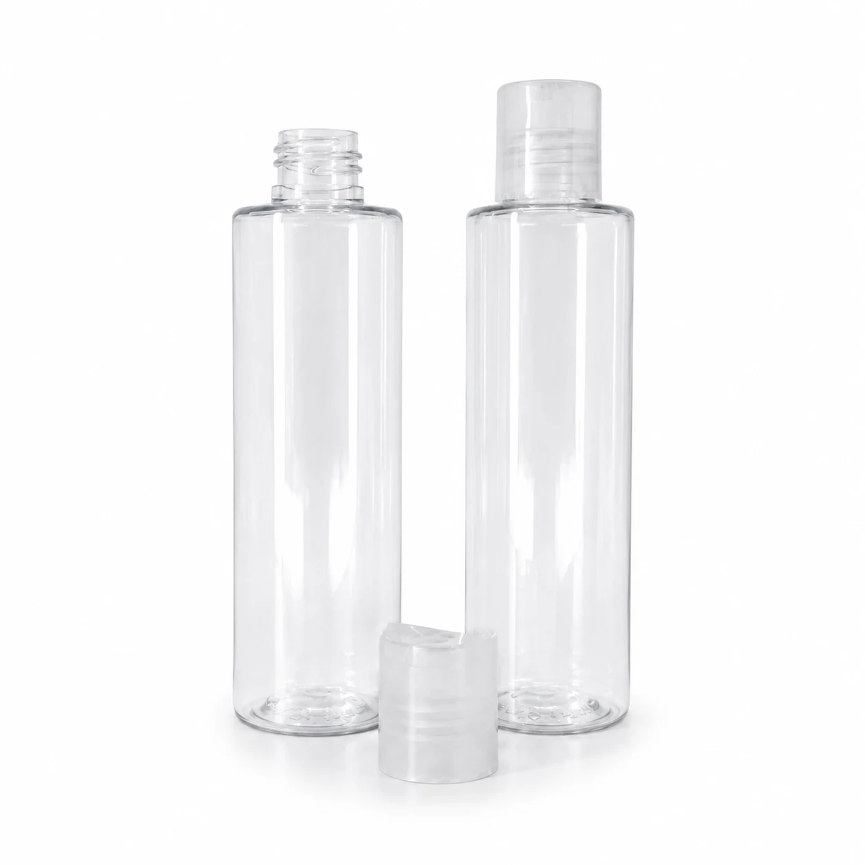 Plastová fľaša priehľadná, vysoká, disc top priehľadný, 100 ml