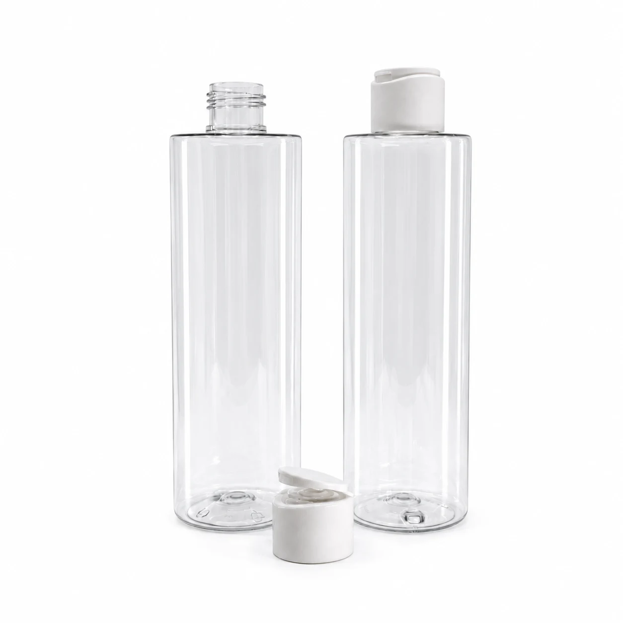 Kunststoffflasche, transparent, mattweißer Flip-Top-Verschluss, 200 ml
