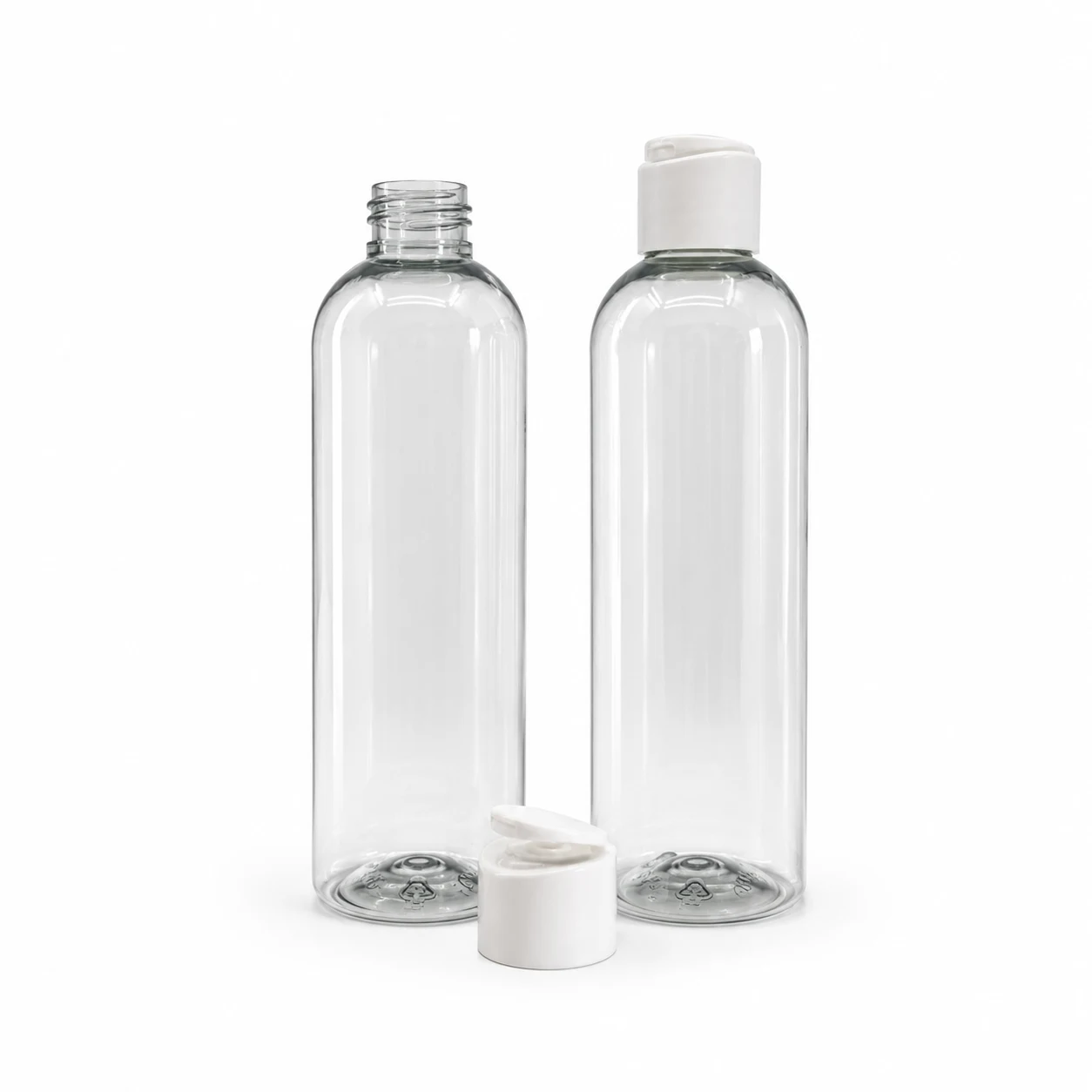 Kunststoffflasche aus Rezyklat, matter weißer Flip-Top-Verschluss, 250 ml