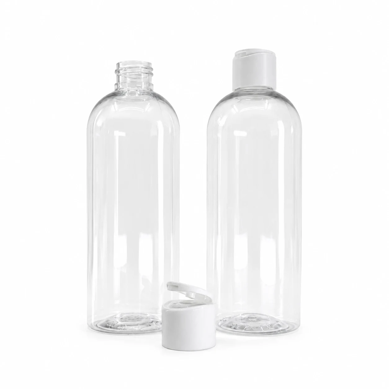Transparente Kunststoffflasche, 300 ml, mattweißer Flip-Top-Verschluss