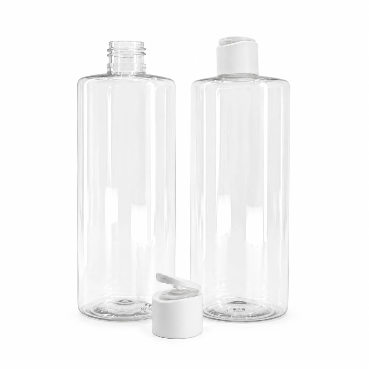 Kunststoffflasche, transparent, matter weißer Flip-Top-Verschluss, 500 ml