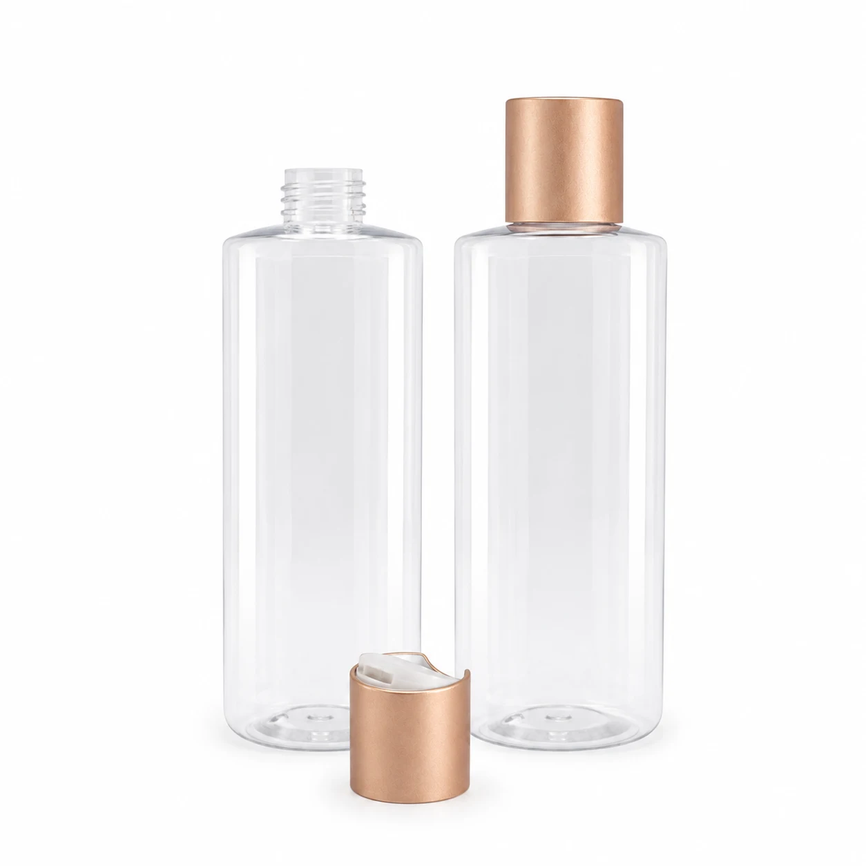 Plastová fľaša priehľadná, disc top vrchnák, ružovo-zlatý matný, 500 ml