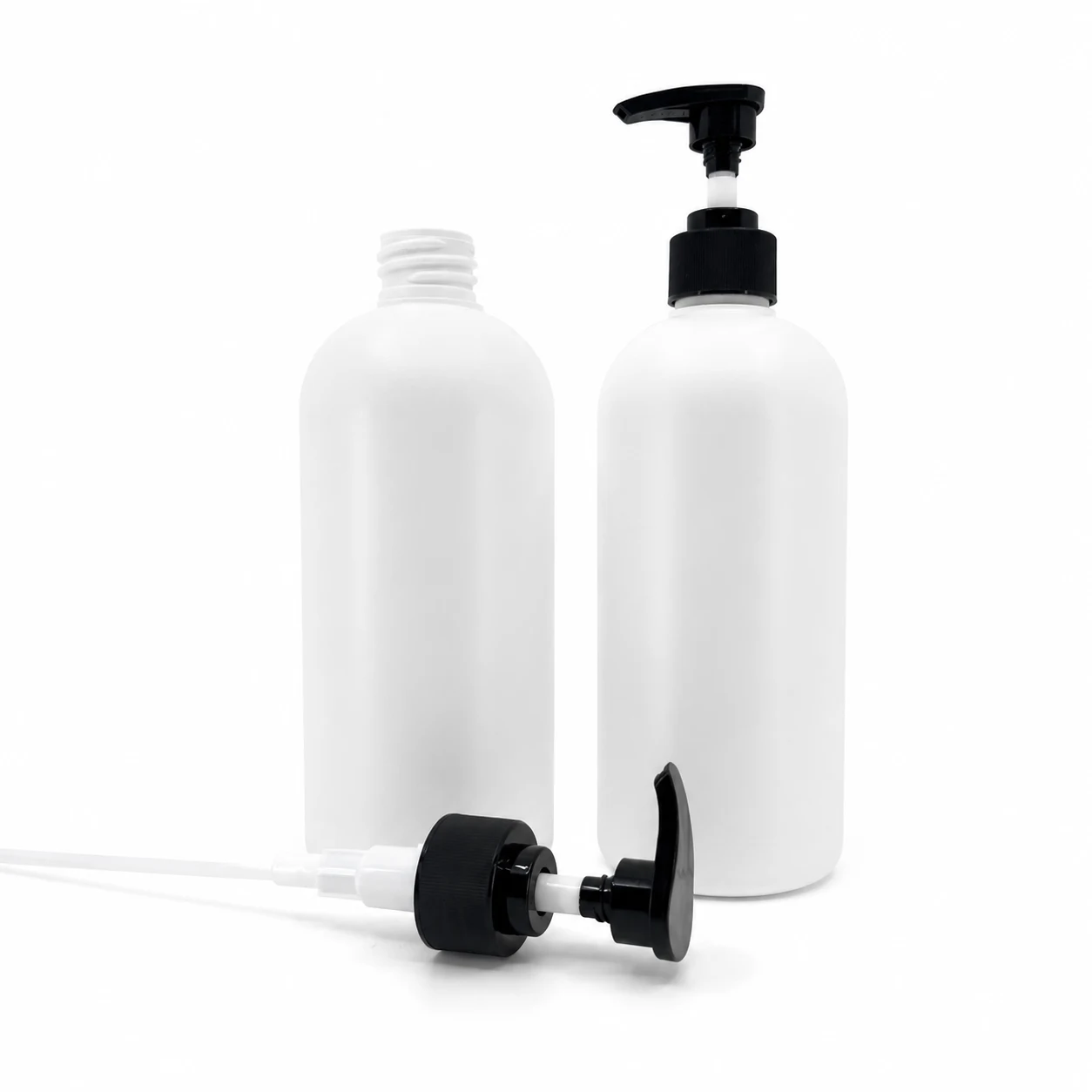 Plastová fľaška HDPE, čierny dávkovač, vrúbkovaná obruč, 500 ml