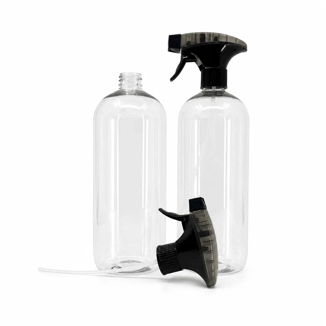 Plastová fľaša, priehľadná oblá, čierny rozprašovač s napeňovačom, 1000 ml
