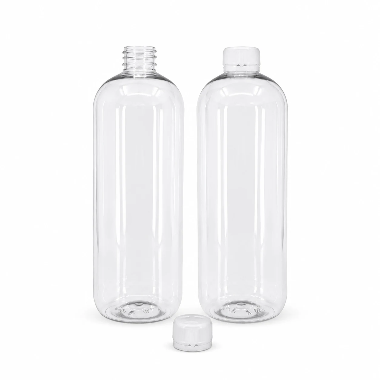 Plastová fľaša, priehľadná oblá, vrchnák biely šróbovací, 1000 ml