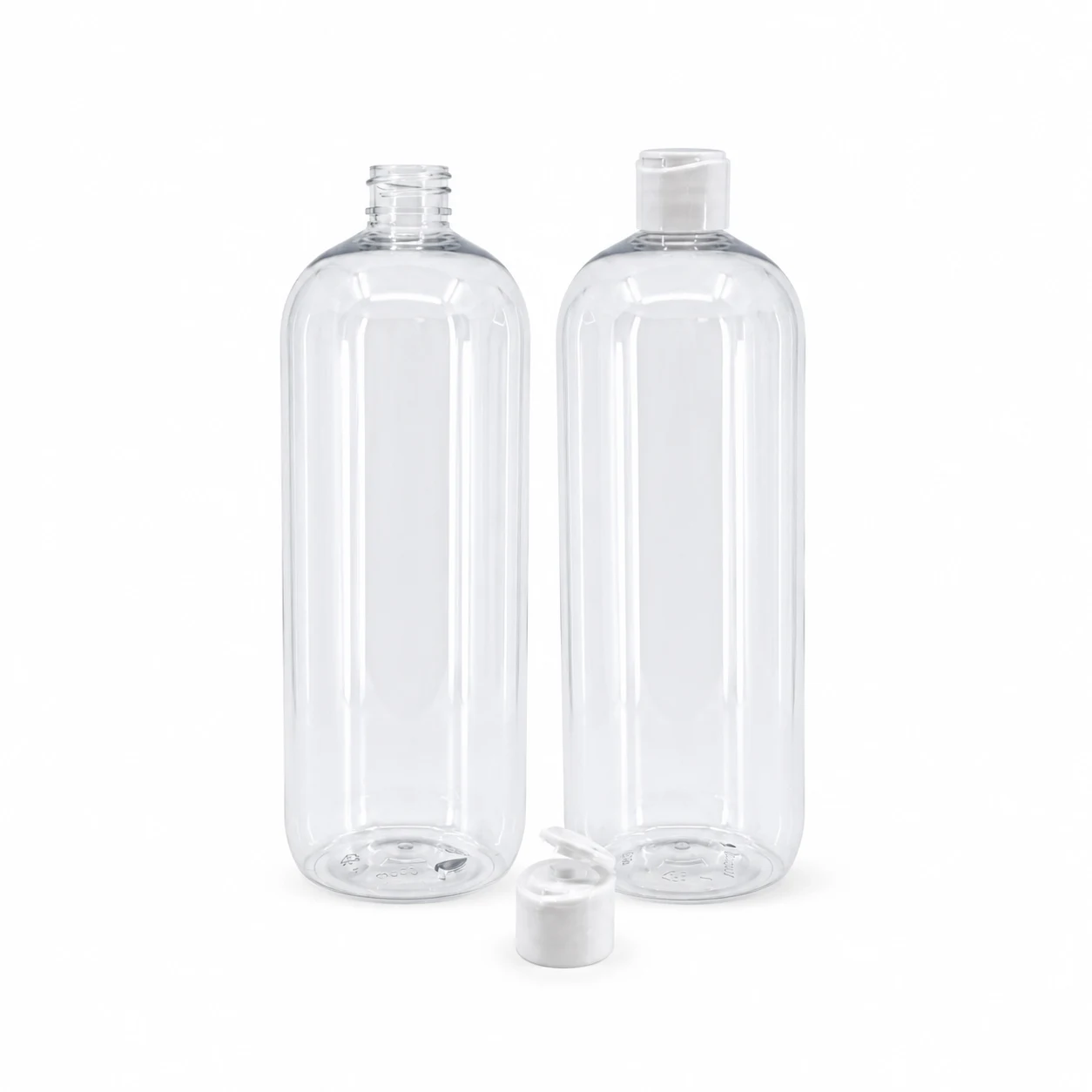 Plastová fľaša, priehľadná oblá, biely flip top tvarovaný, 1000 ml