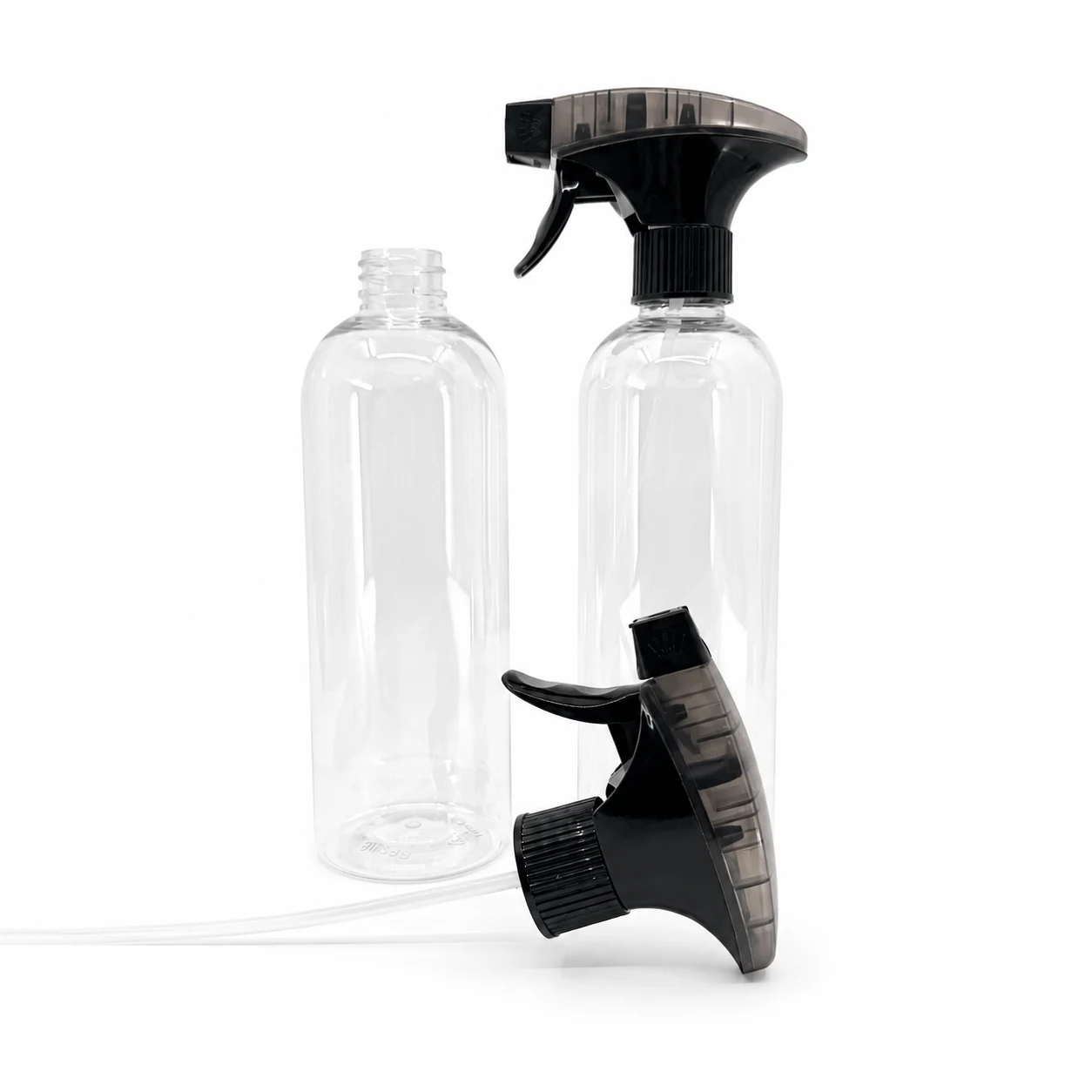 Plastová fľaša, priehľadná oblá, čierny rozprašovač s napeňovačom, 28/410, 500 ml