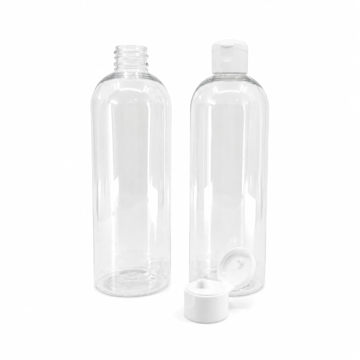 Plastová fľaša, priehľadná oblá, biely flip top, 28/410, 500 ml
