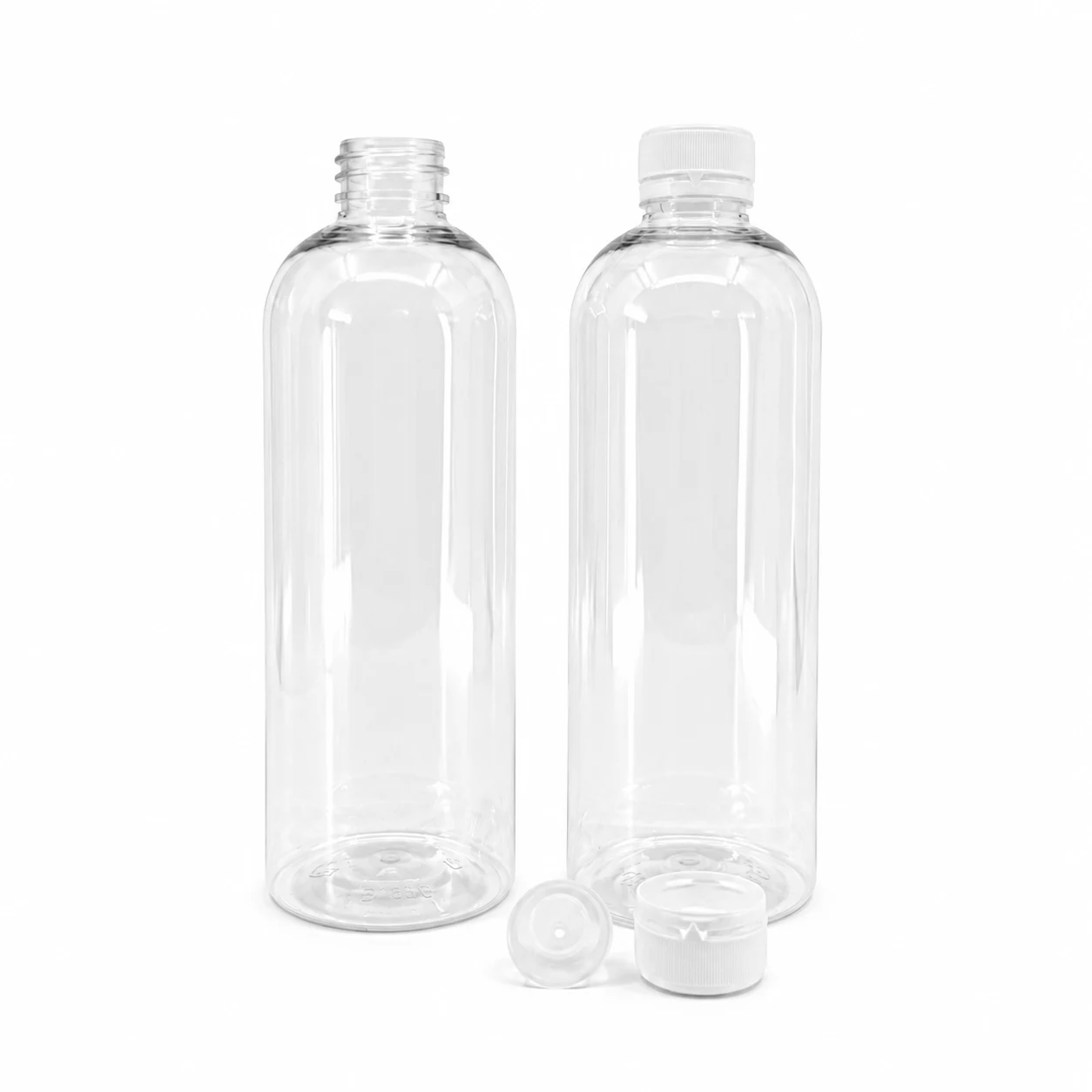 Flacon en plastique rond transparent, bouchon à vis blanc avec compte-gouttes, 28/410, 500 ml
