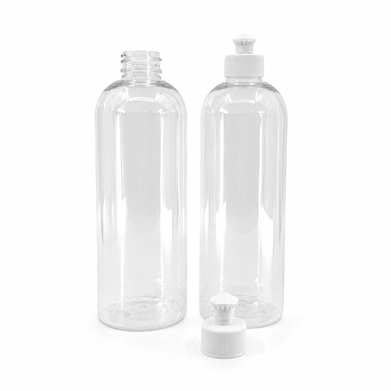 Plastová fľaša, priehľadná oblá, vrchnák push-pull, 28/410, 500 ml