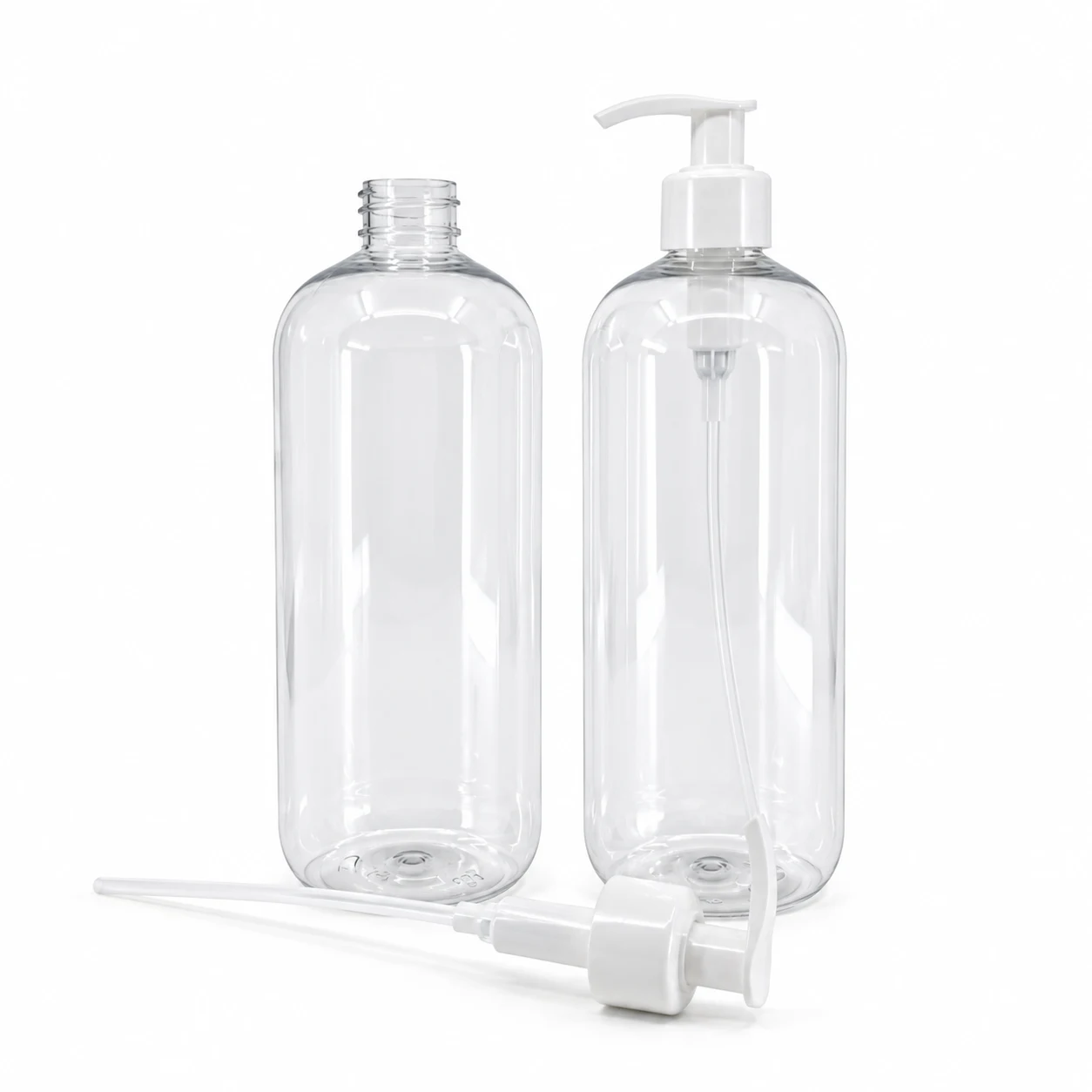 Plastová fľaša, priehľadná oblá, biely dávkovač, 750 ml