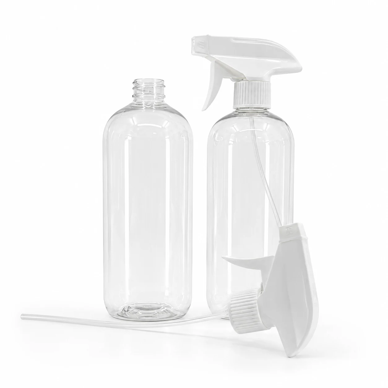Kunststoffflasche, klar rund, weißer Sprühzerstäuber, 750 ml