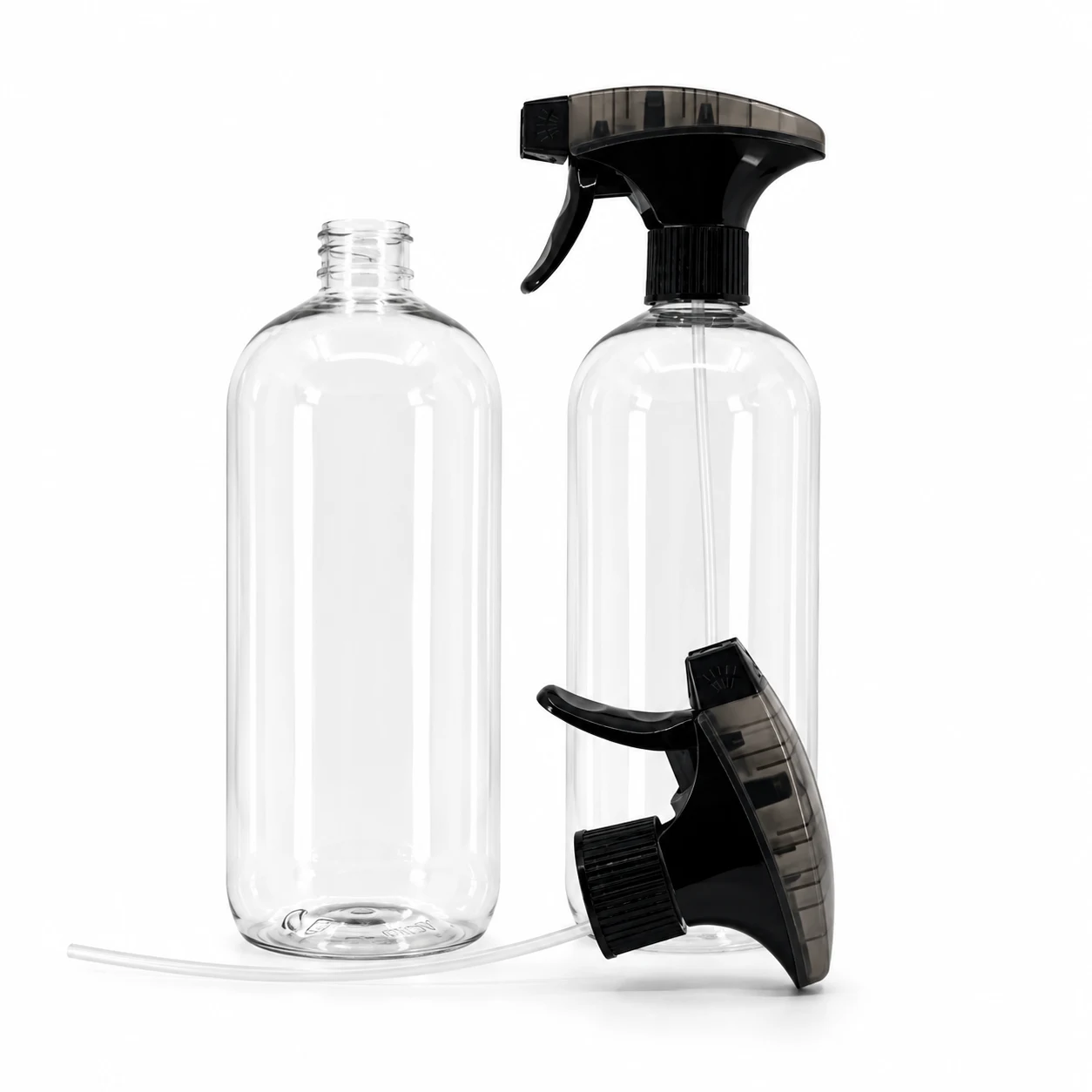 Plastová fľaša, priehľadná oblá, čierny rozprašovač s napeňovačom, 750 ml
