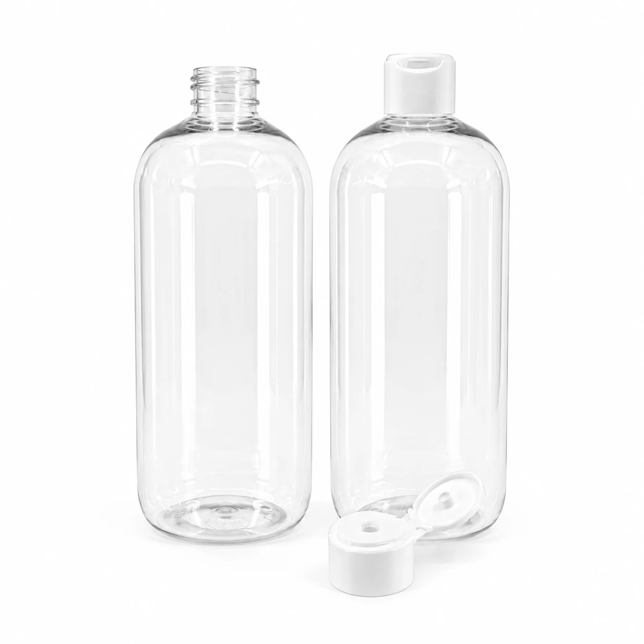 Plastová fľaša, priehľadná oblá, biely flip top tvarovaný, 750 ml