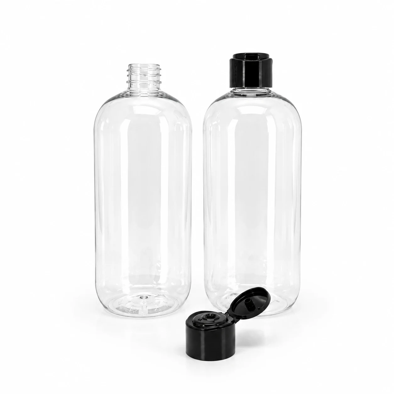 Plastová fľaša, priehľadná oblá, čierny flip top tvarovaný, 750 ml