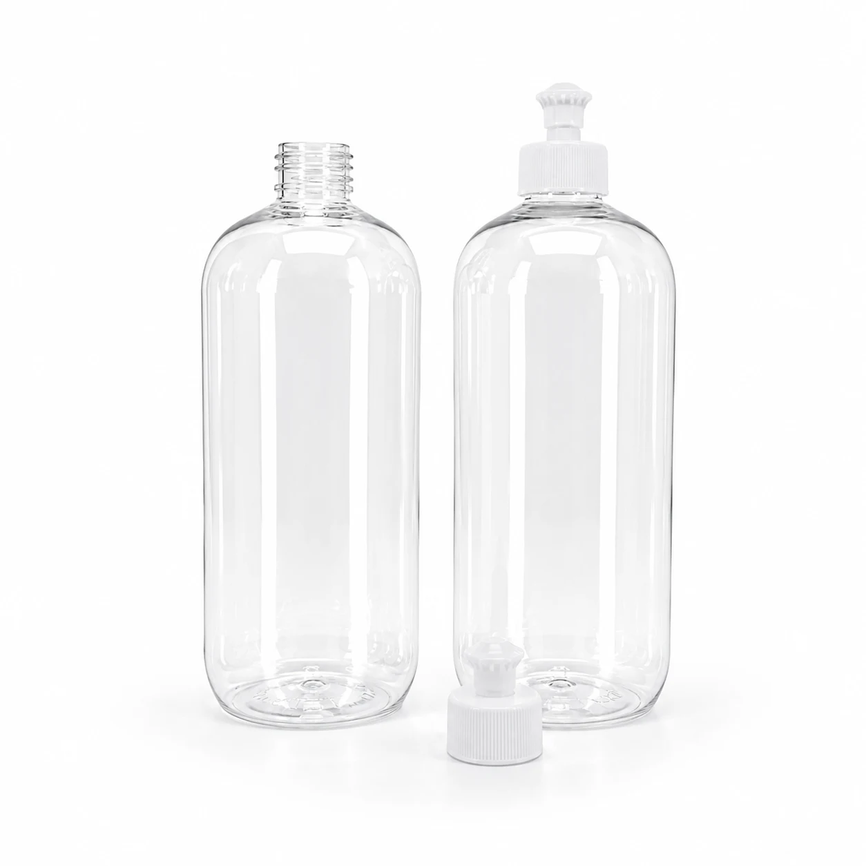 Plastová fľaša, priehľadná oblá, vrchnák push-pull, 750 ml