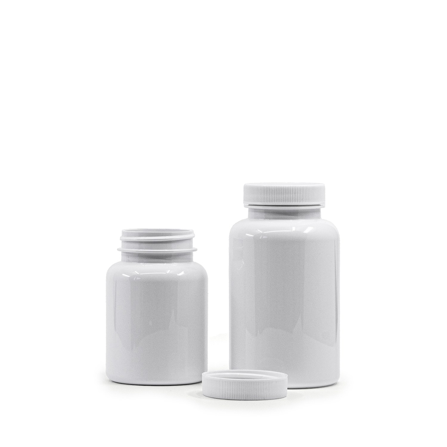 Pojemnik plastikowy na tabletki, biały, biała nakrętka, 150 ml