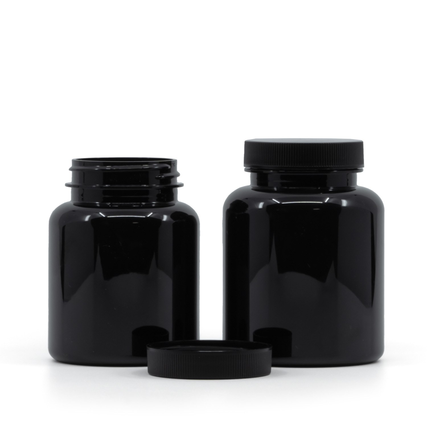 Plastová dóza na tabletky, čierna, čierny vrchnák, 150 ml