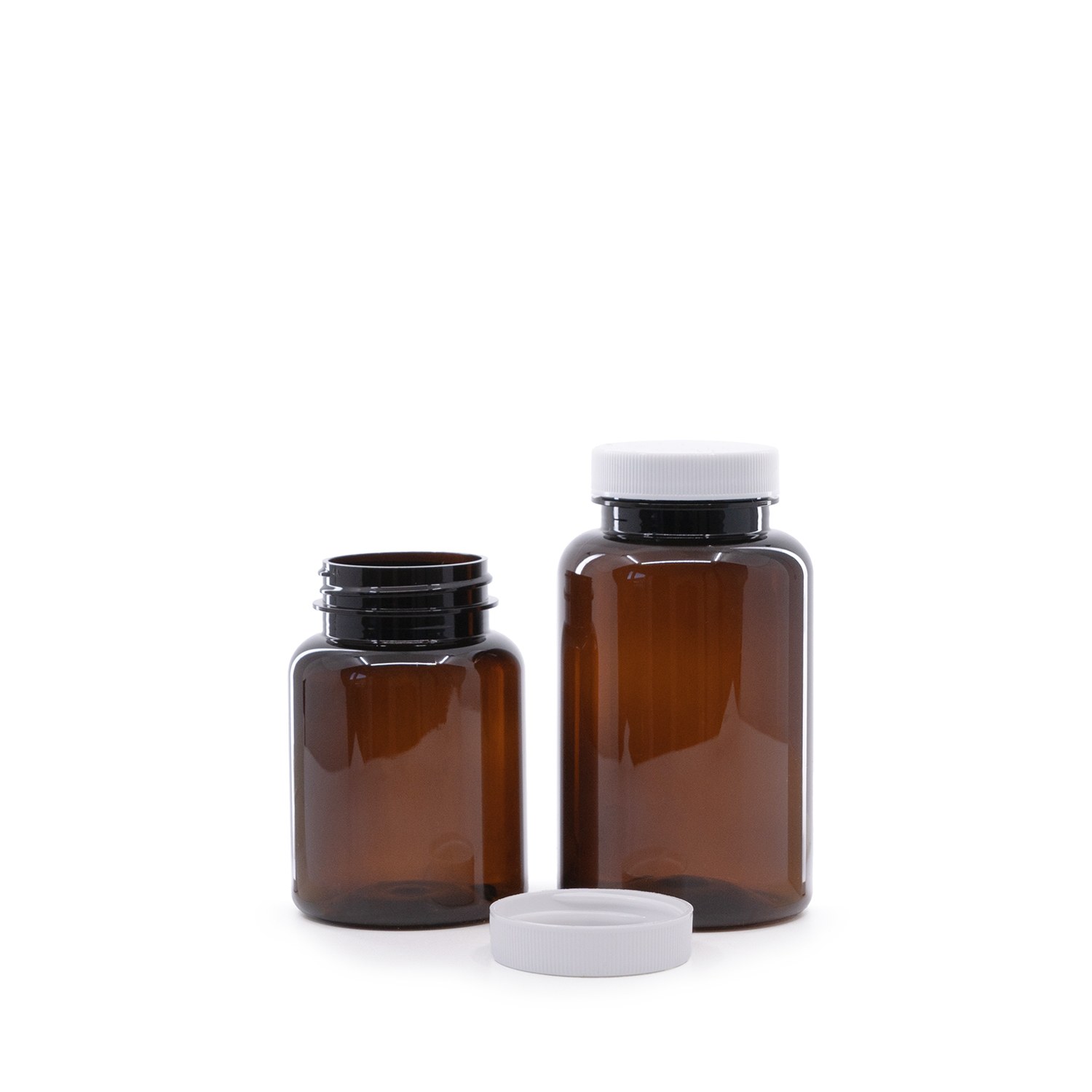 Pilulier en plastique ambré avec couvercle blanc 250 ml