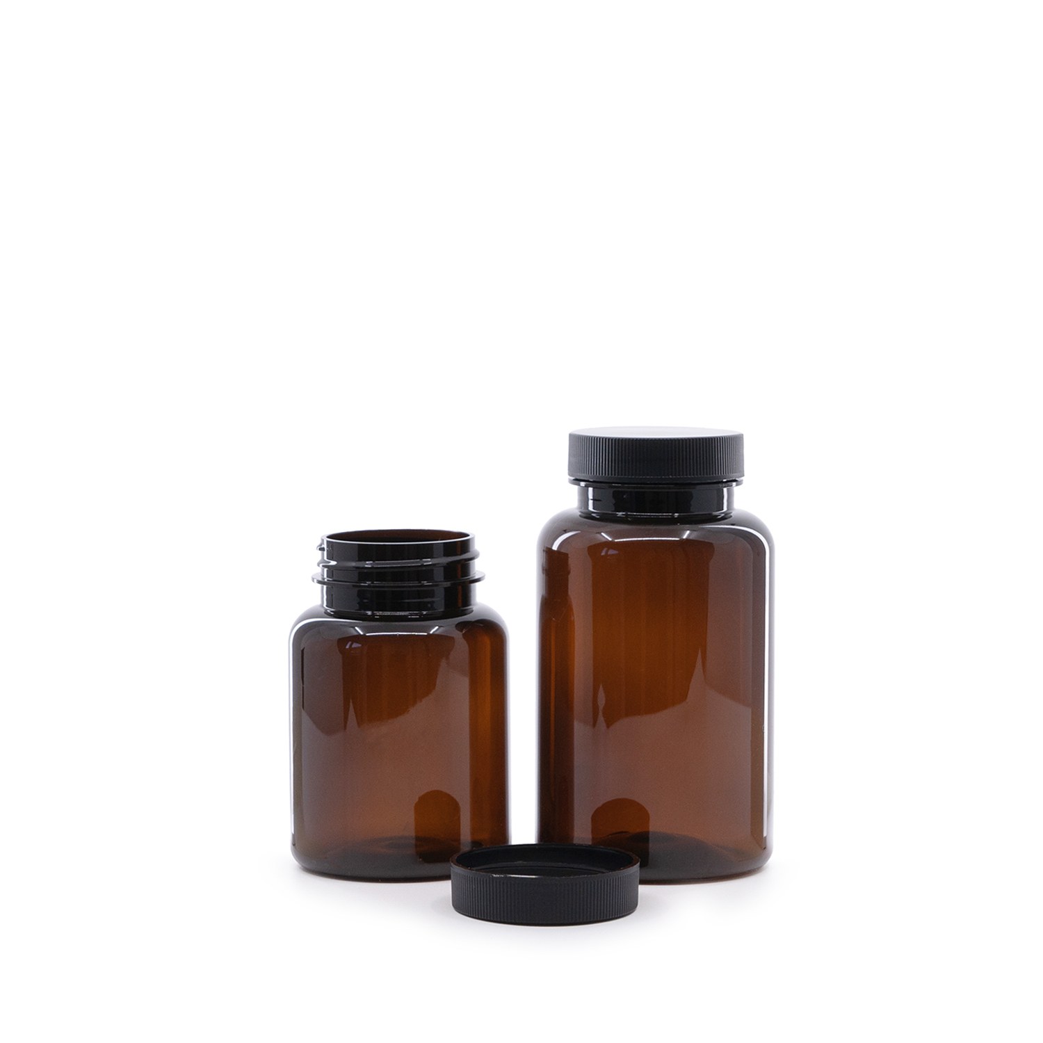 Boîte en plastique ambré pour comprimés avec couvercle noir 250 ml