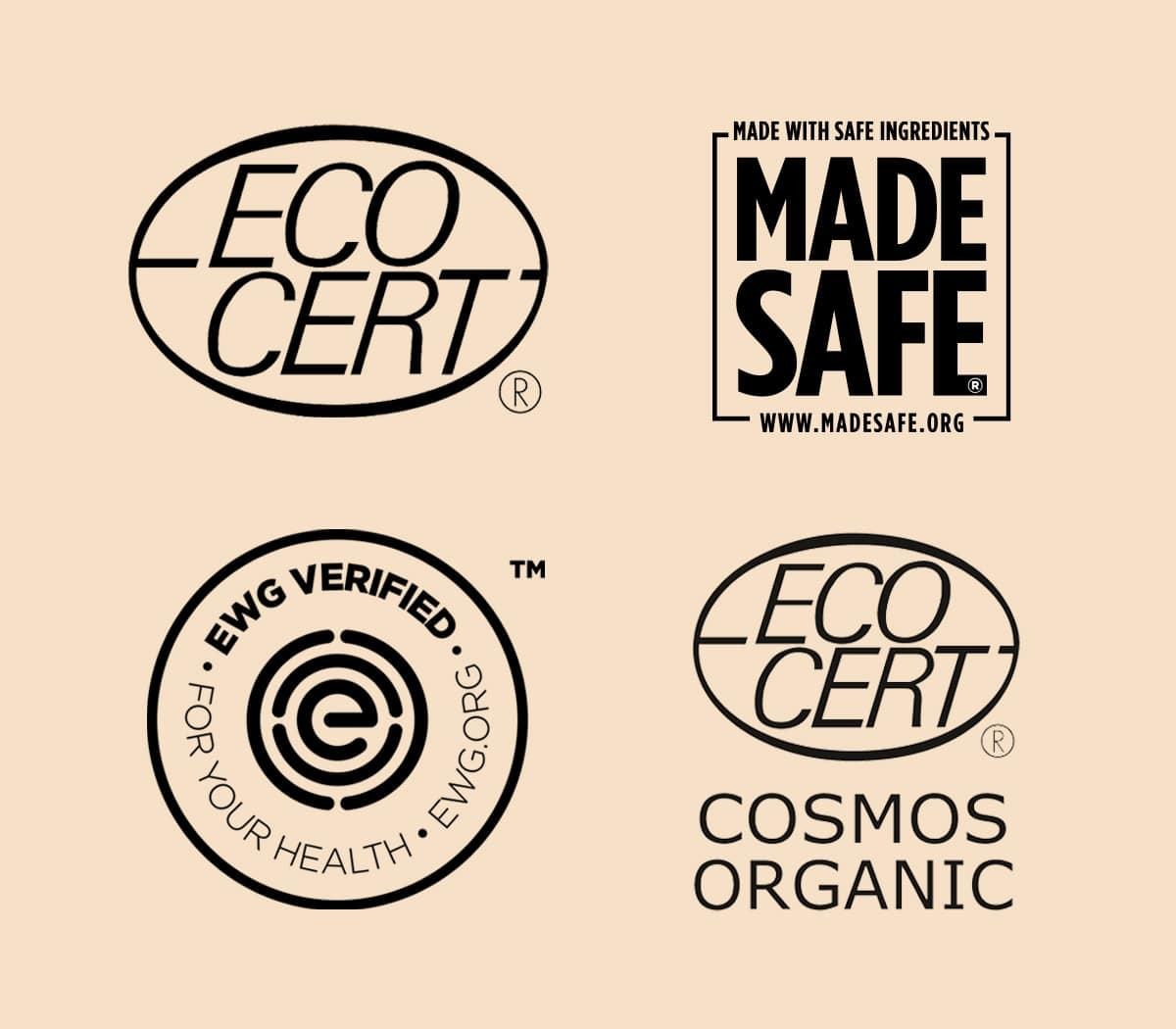 Symbols and certification marks on a cosmetic product label