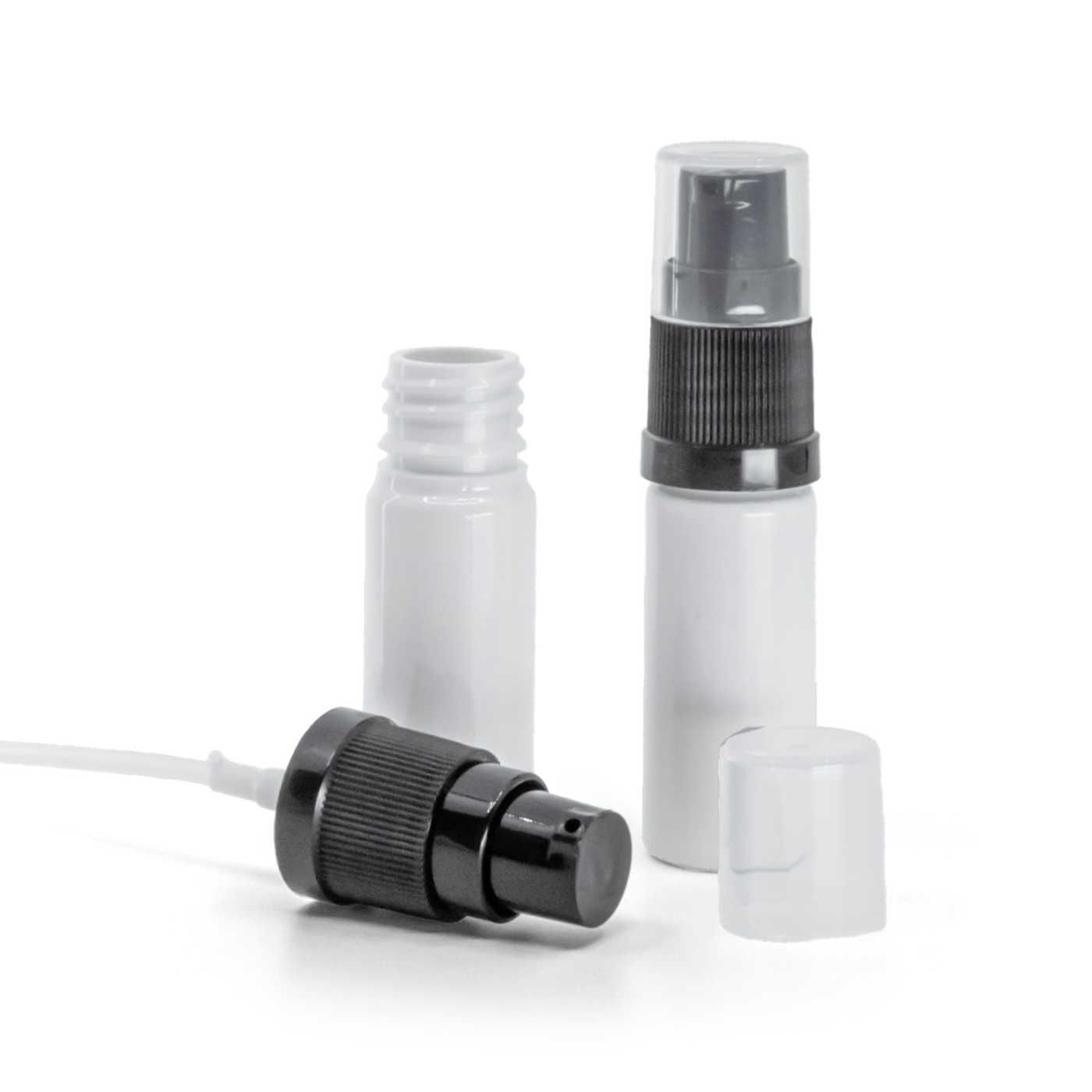 Fehér műanyag palack fekete krémpumpával, 10 ml