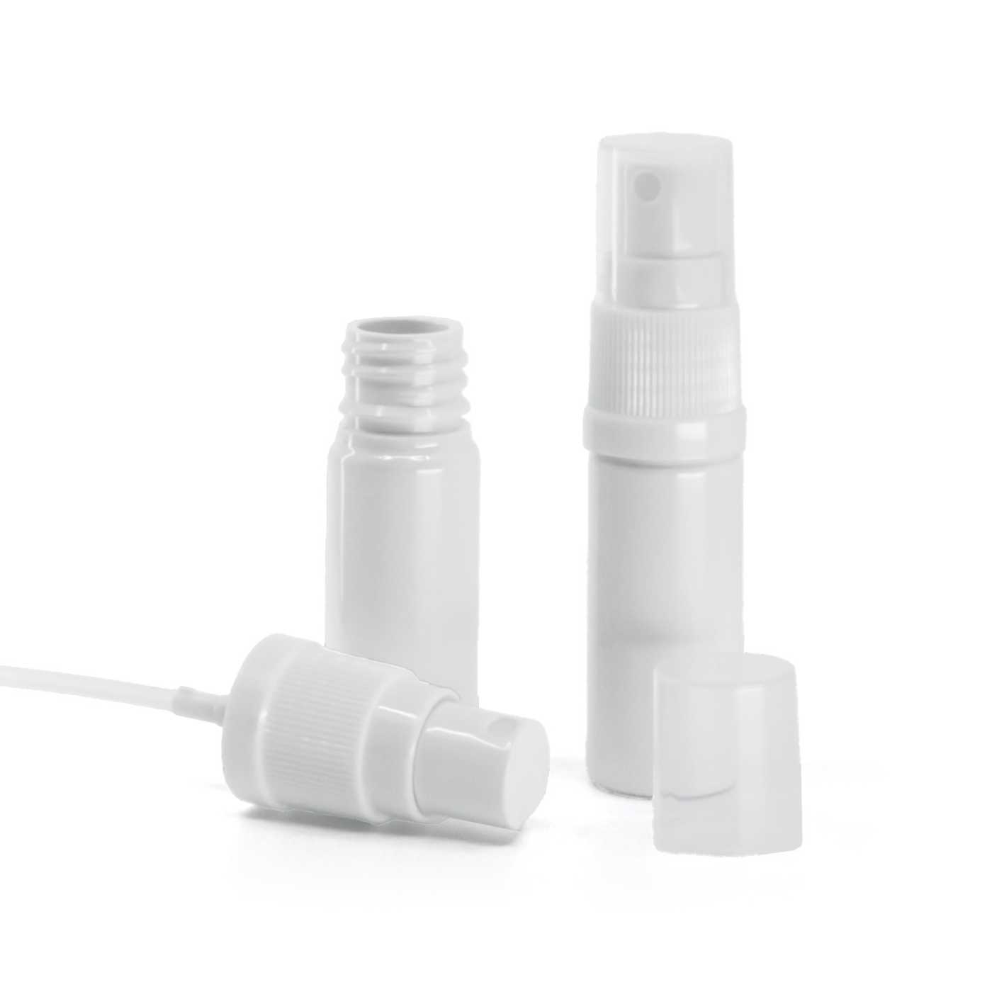 Flacon plastique blanc avec pompe spray blanche, 10 ml