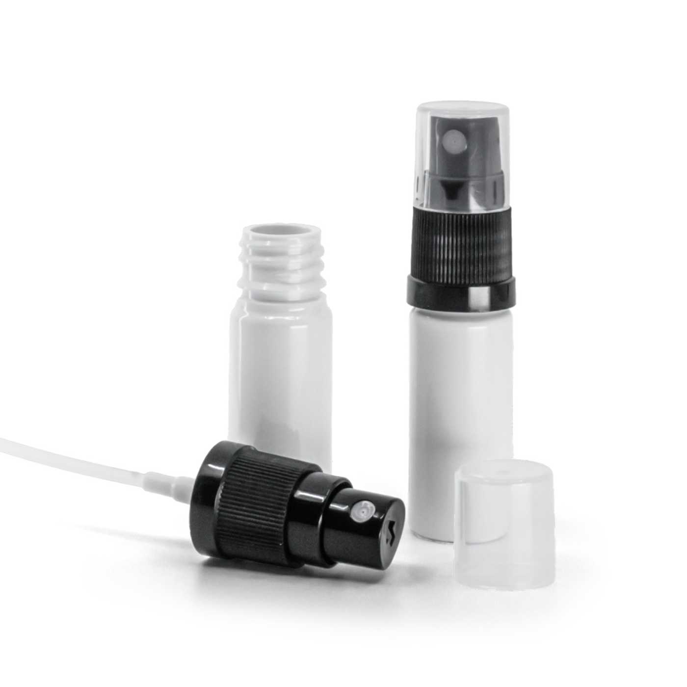 Butelka plastikowa apteczna, biała, atomizer czarny, 10 ml