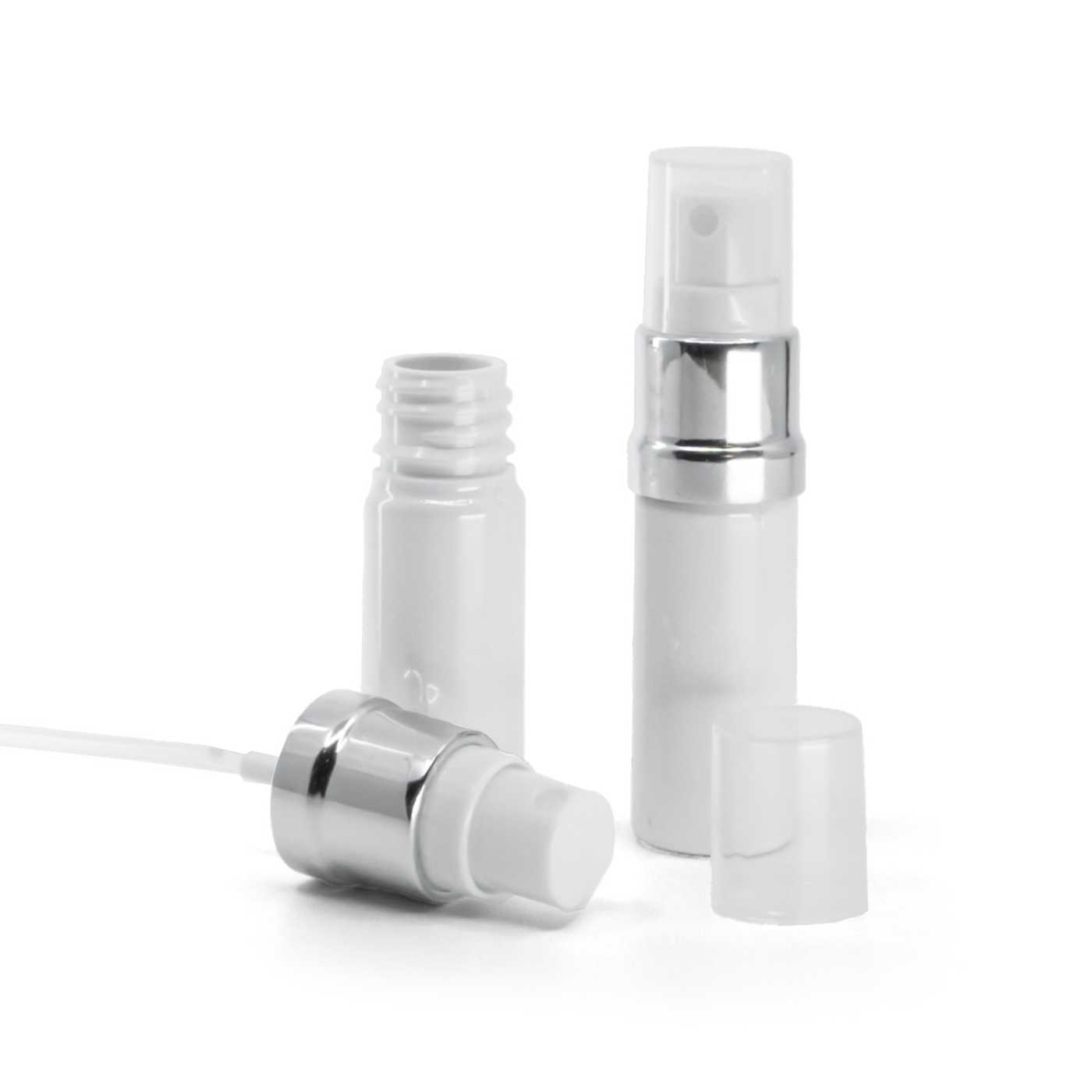 Butelka plastikowa biała, atomizer biało-srebrny, 10 ml