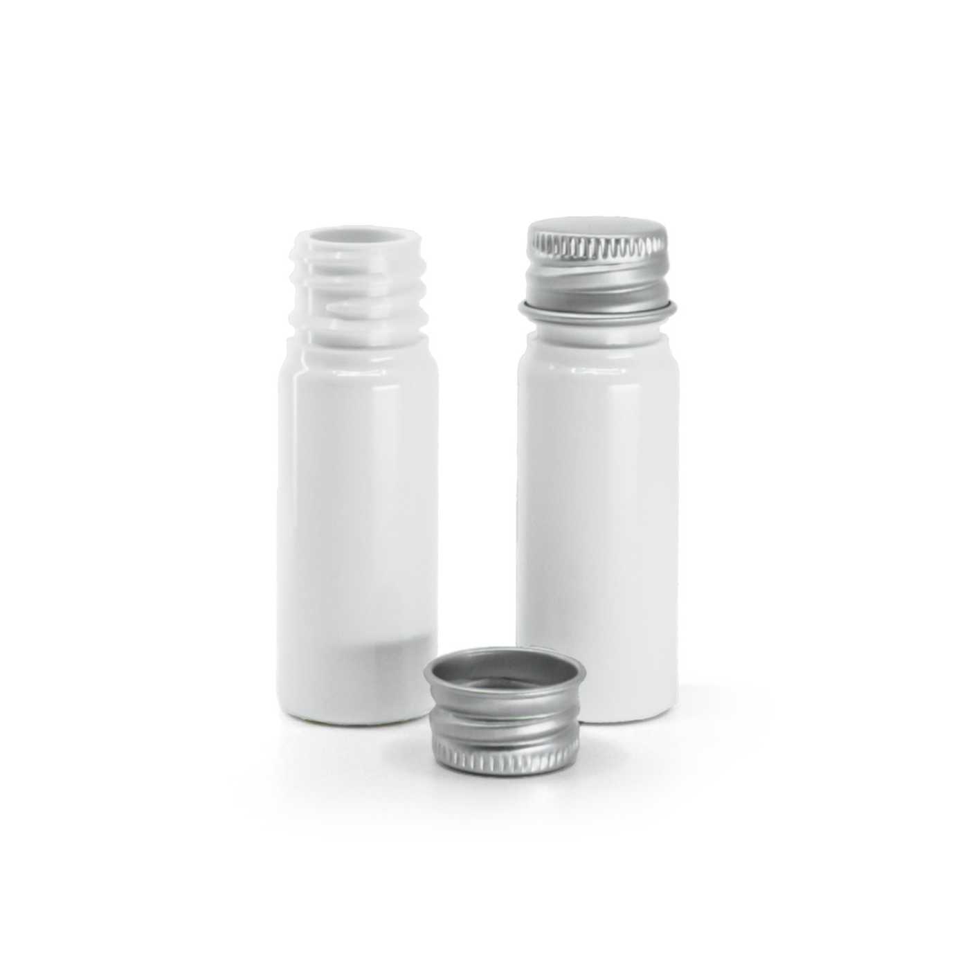 Flacon, plastique, blanc, bouchon aluminium, 10 ml