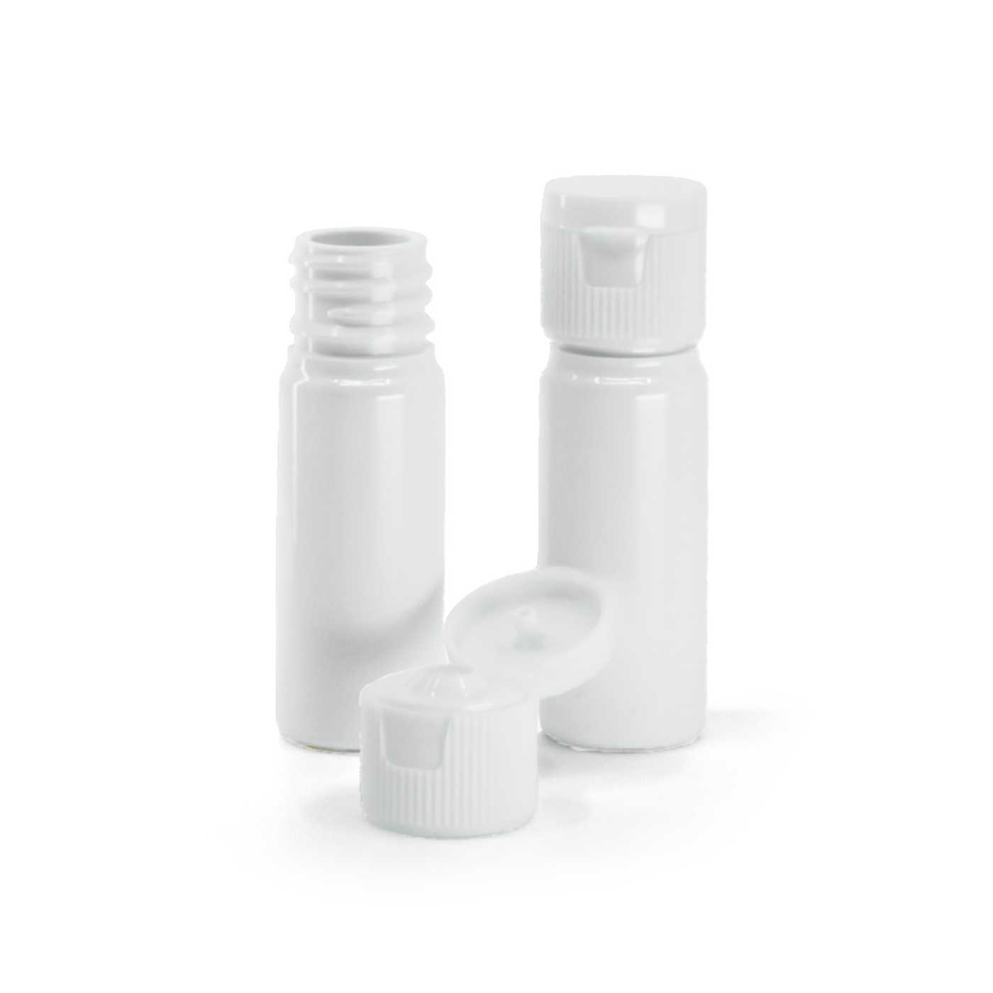 Műanyag flakon, fehér, 18 mm, flip-top kupak, fehér, 10 ml