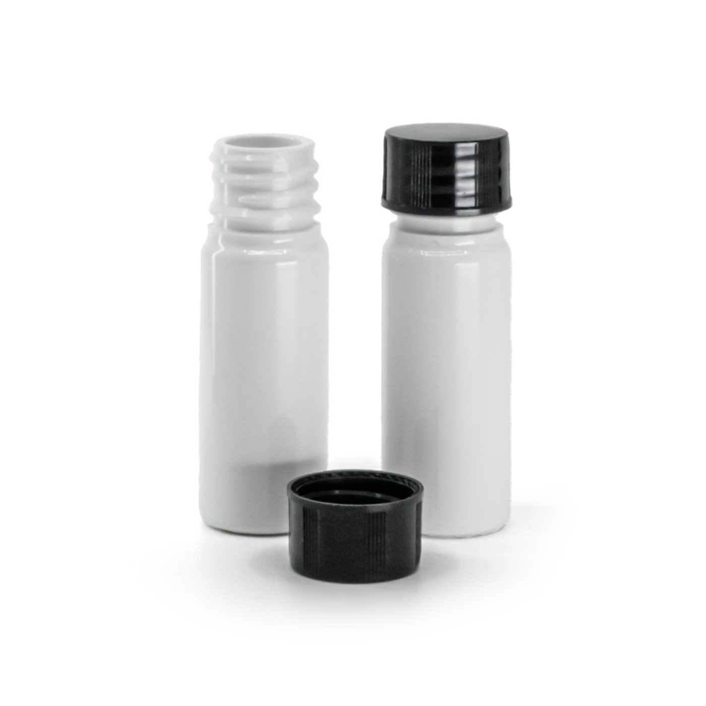 Butelka plastikowa apteczna, biała, nakrętka czarna, 10 ml