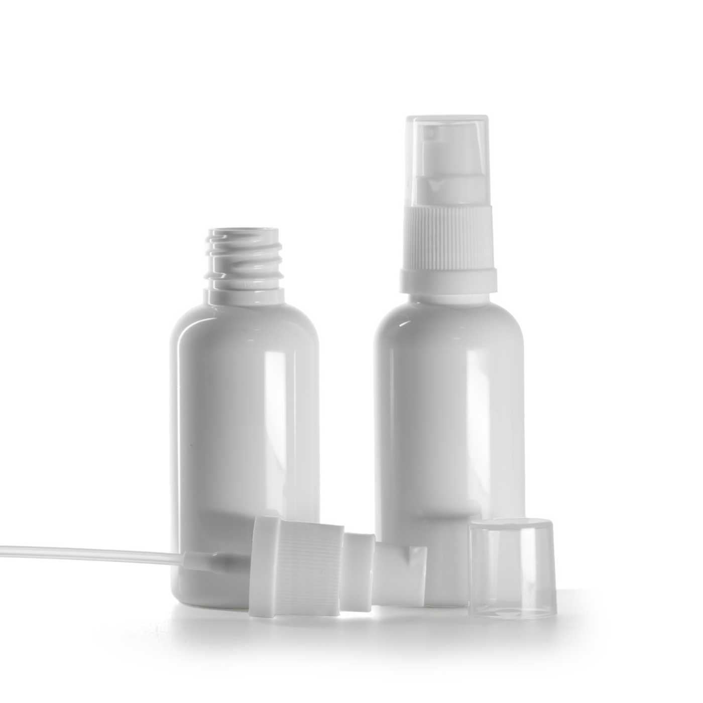 Butelka plastikowa biała, dozownik biały, 50 ml