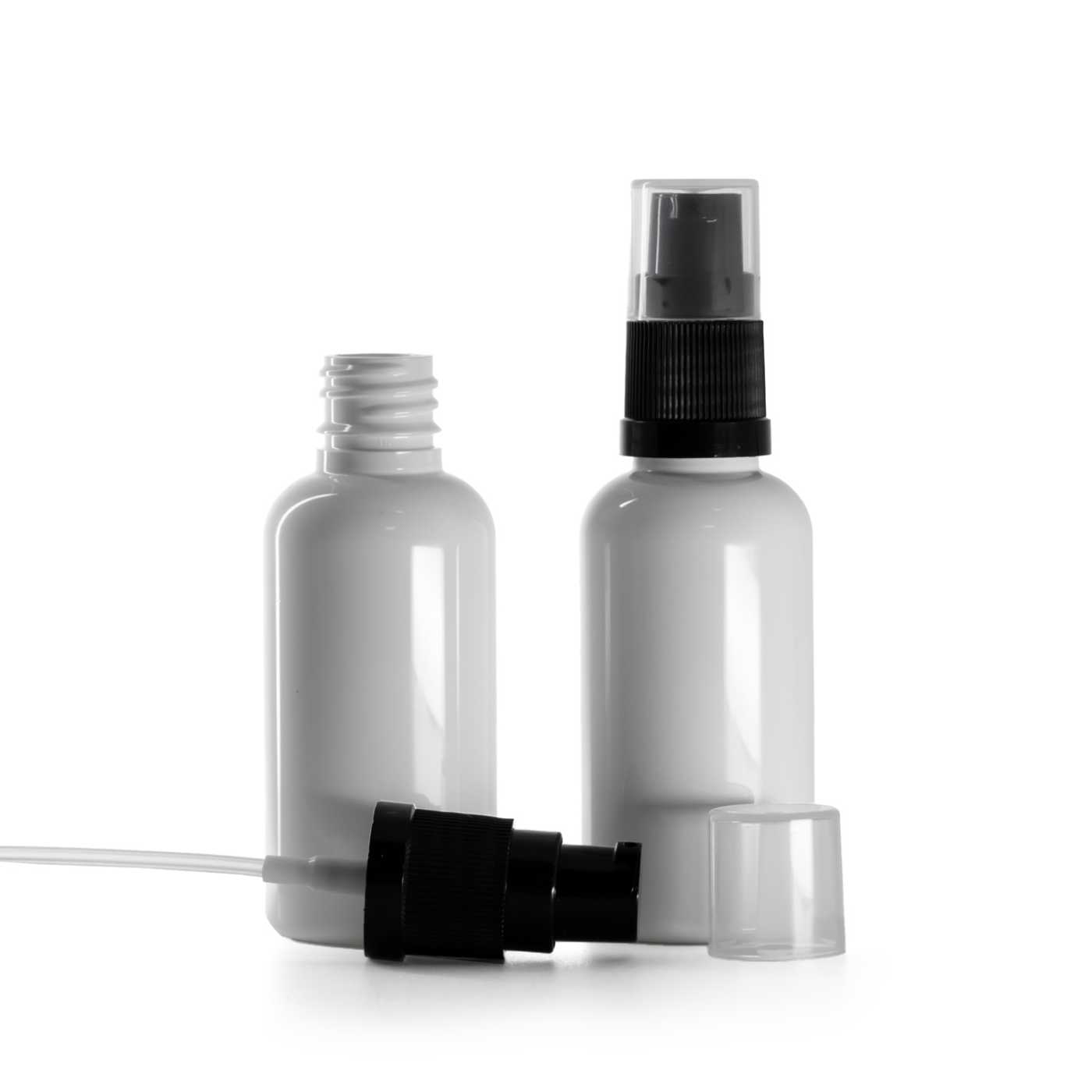 Fehér műanyag palack fekete krémadagoló pumpával, 50 ml