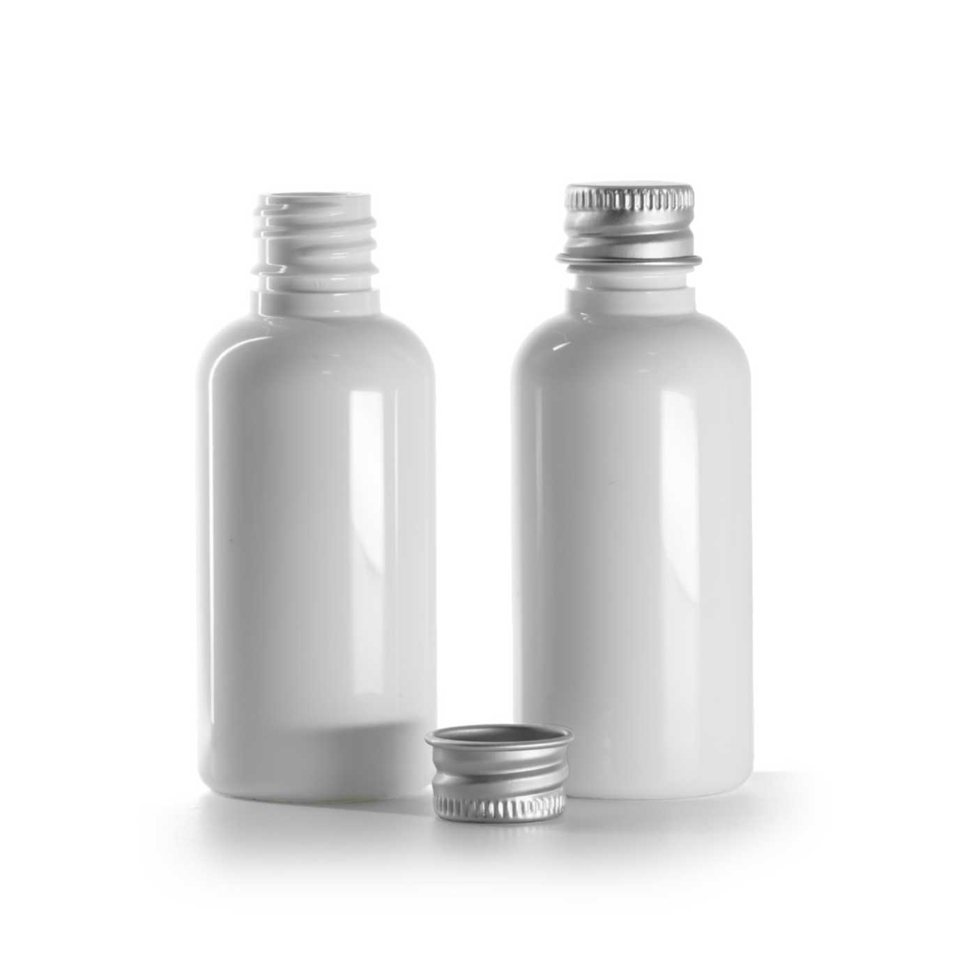 Műanyag flakon, fehér, alumínium kupak, 50 ml