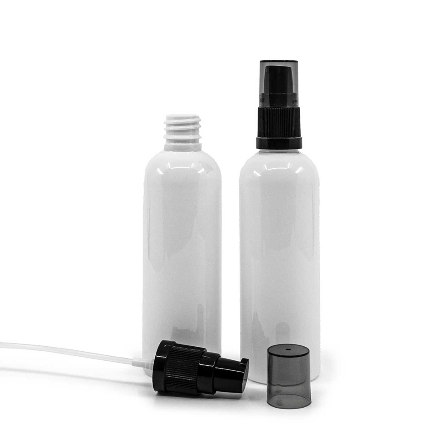 Flacon en plastique blanc, distributeur de crème avec surcapuchon fumé, 100 ml