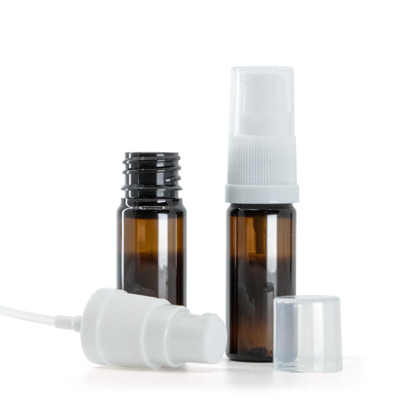 Butelka plastikowa apteczna, brązowa, biały dozownik, 10 ml