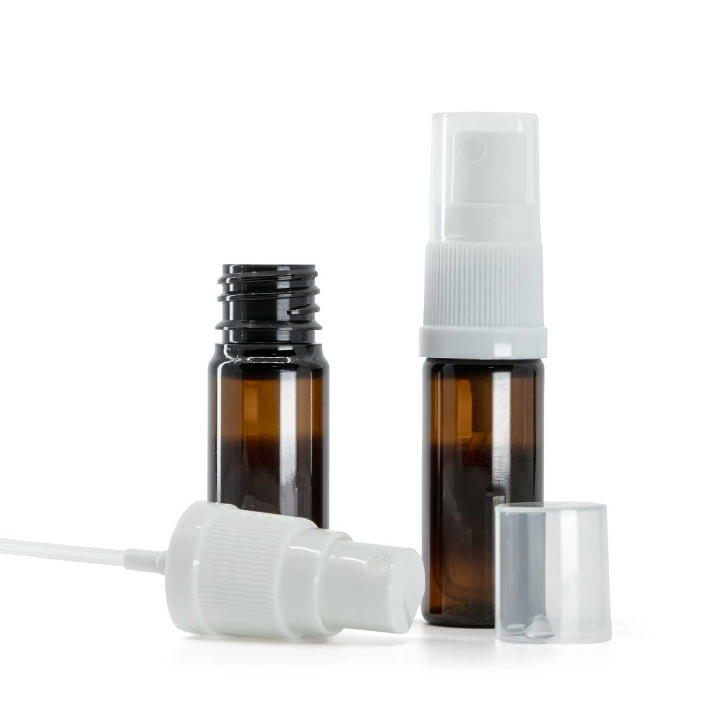 Flacon en plastique ambré avec spray blanc, 10 ml