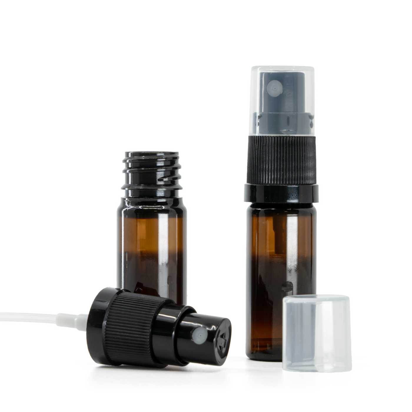 Butelka plastikowa, apteczna, brązowa, czarny atomizer, 10 ml