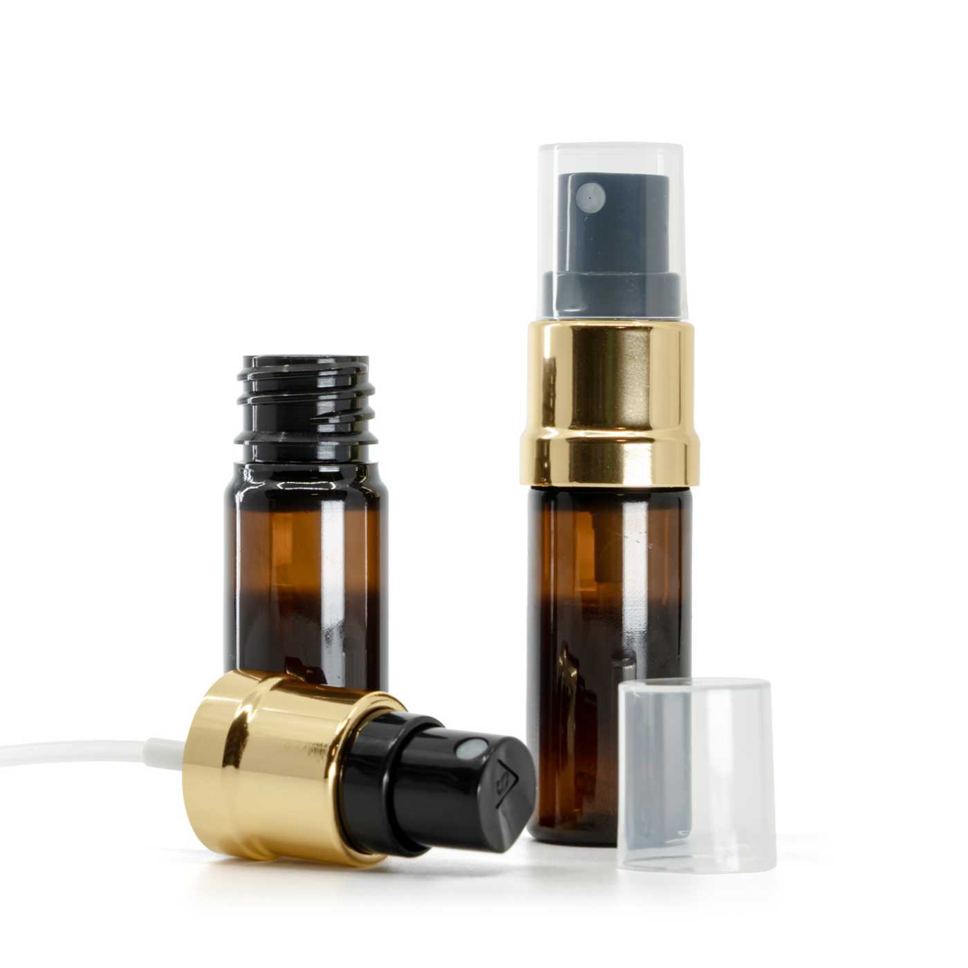 Flacon en plastique ambré avec pompe spray noir et or, 10 ml