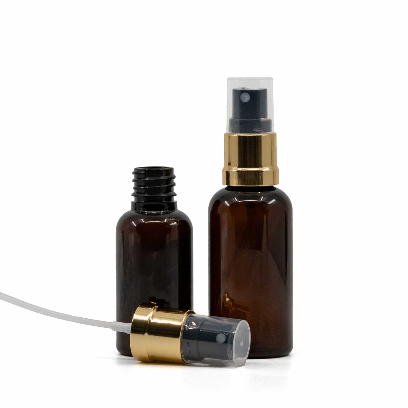 Flacon plastique ambré avec pulvérisateur noir et or 30 ml